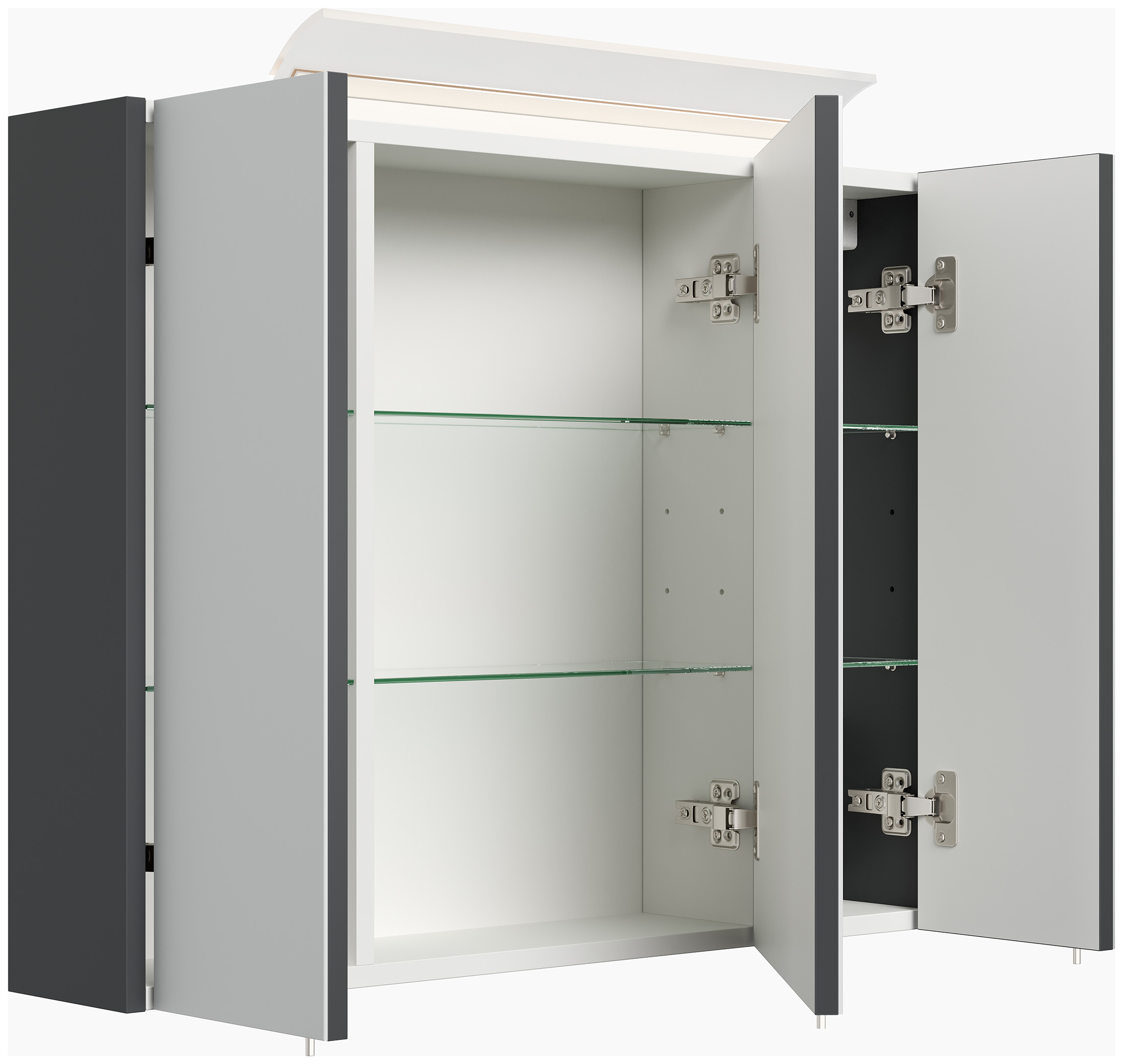 Spiegelschrank 80cm inkl. Design LED-Lampe und Glasböden grafit