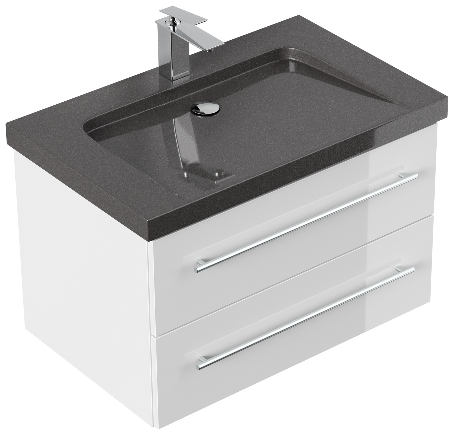 Badmöbel Granit India Black Damo 75 cm 1 Hahnloch SoftClose weiß hochglanz