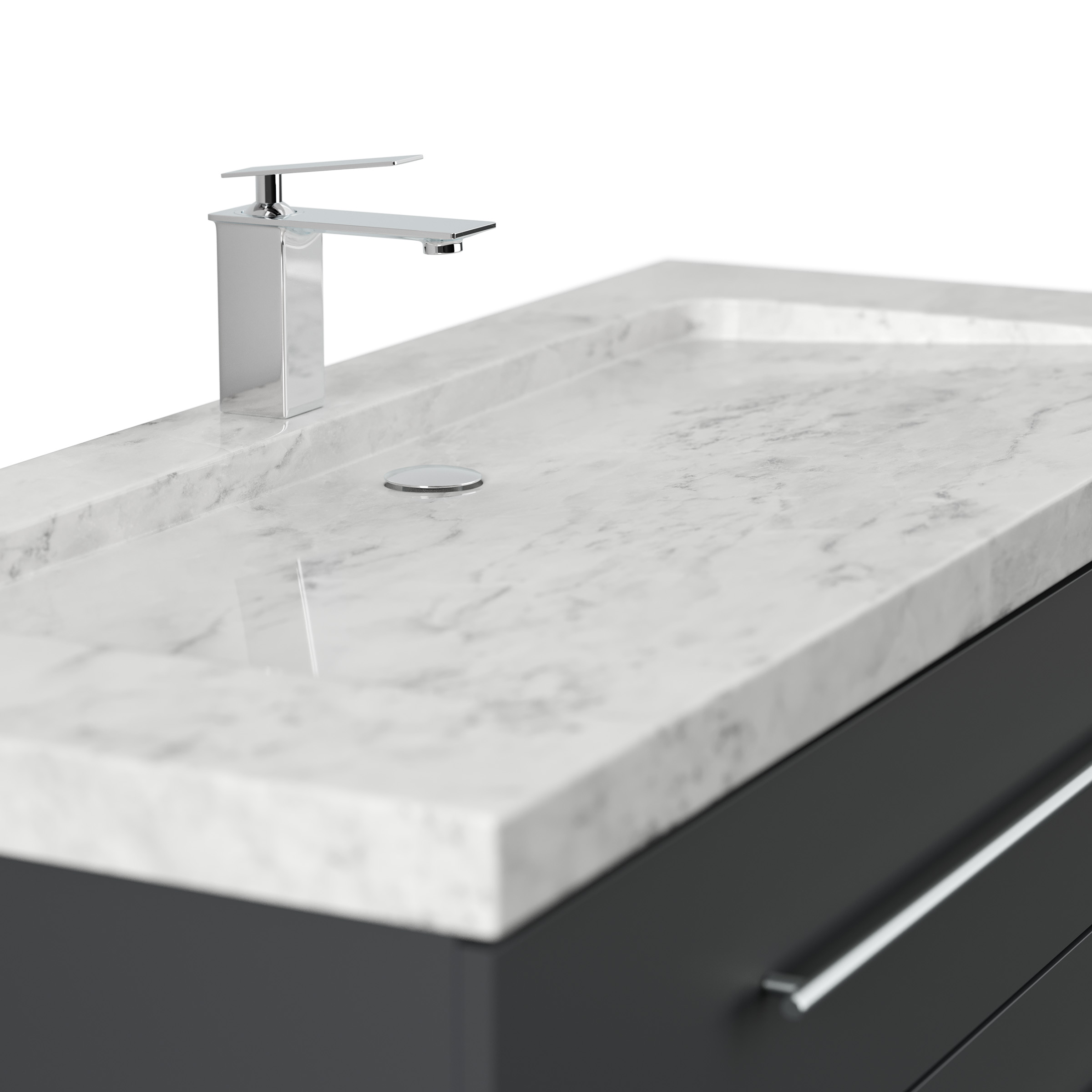 Badmöbel Marmor Carrara White Damo 130 cm 1 Hahnloch SoftClose grafit