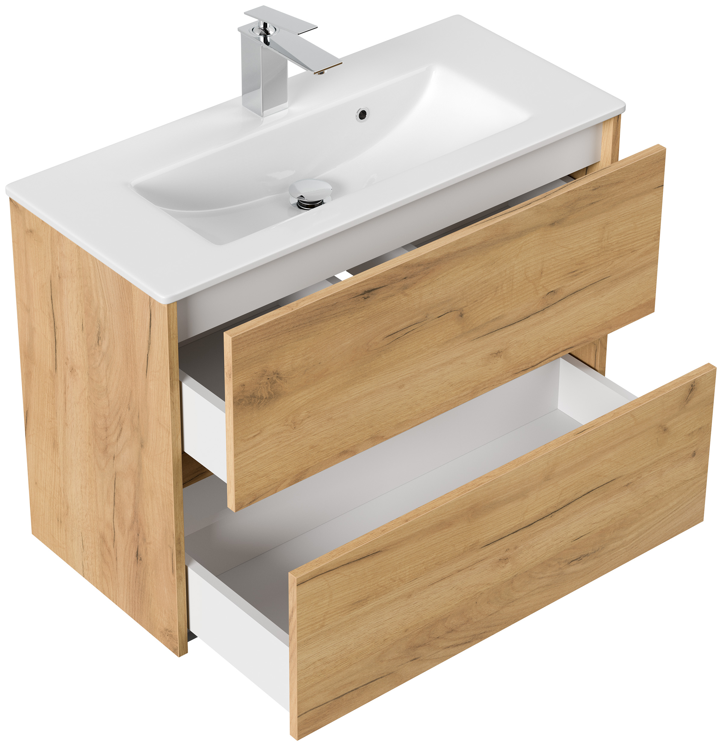 Badmöbel Set Taifun Slimline 80cm & LED Spiegel eiche gold