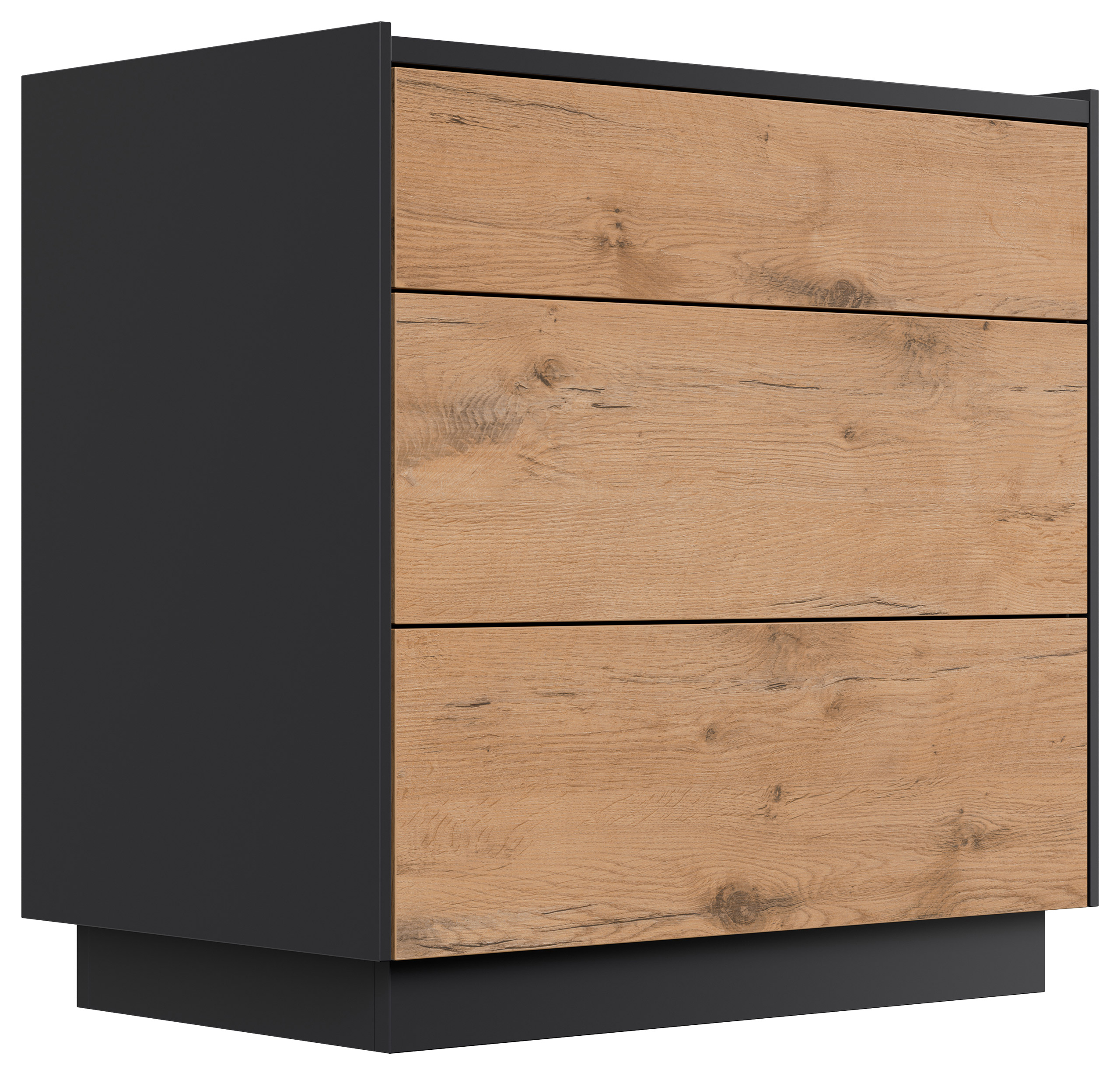 Design Nachttisch Kommode Lux XL 70cm, 3 Pushauszüge Oak für Boxspringbett