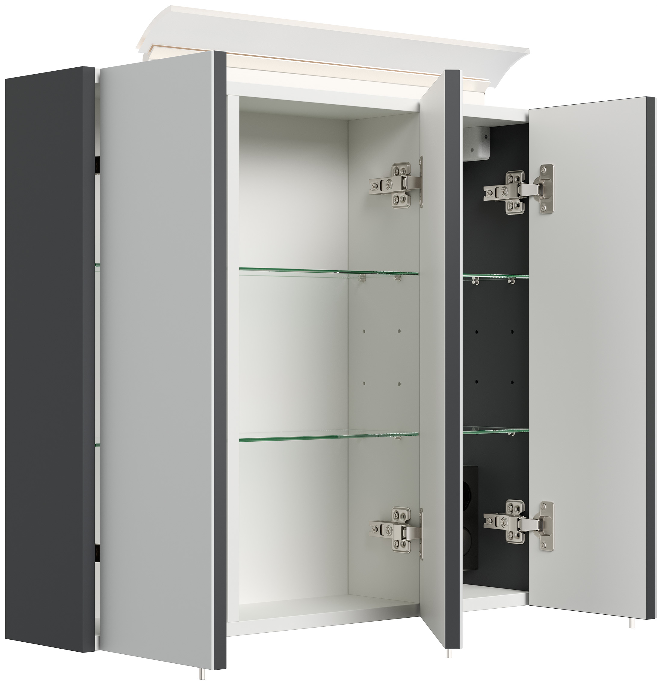 Spiegelschrank 70cm inkl. Design LED-Lampe und Glasböden grafit