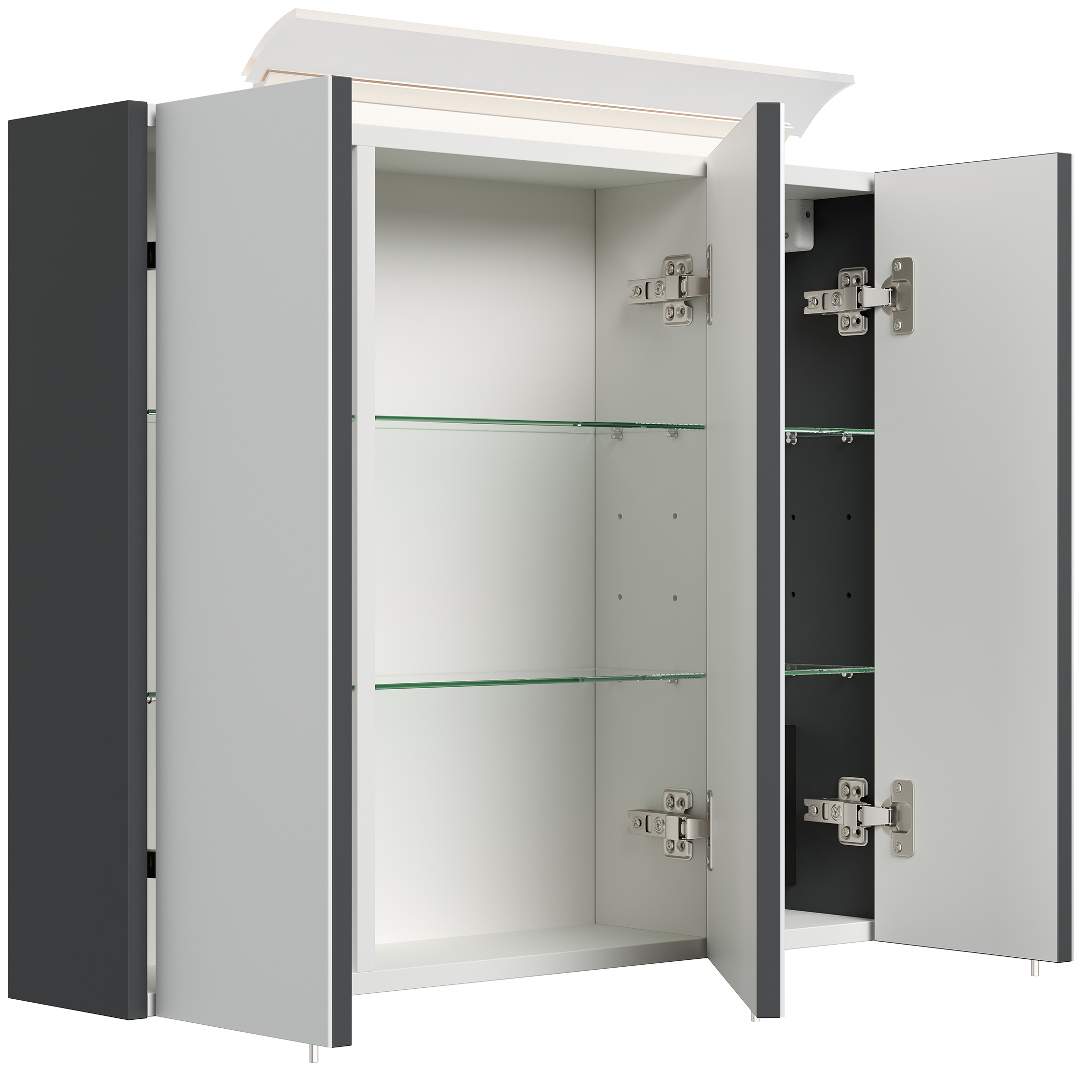 Spiegelschrank 75cm inkl. Design LED-Lampe und Glasböden grafit