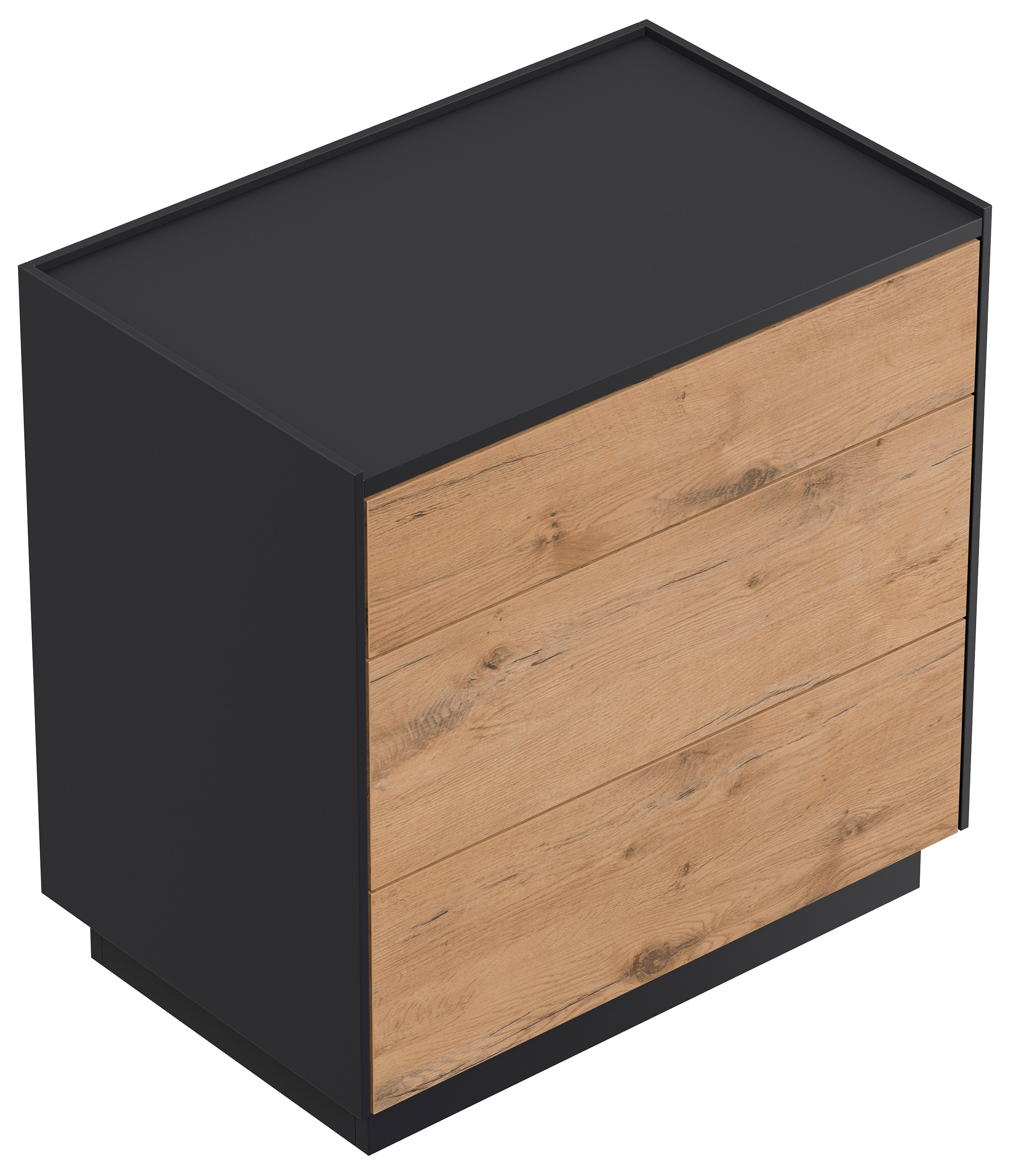 Design Nachttisch Kommode Lux XL 70cm, 3 Pushauszüge Oak für Boxspringbett | Eiche / Grafit