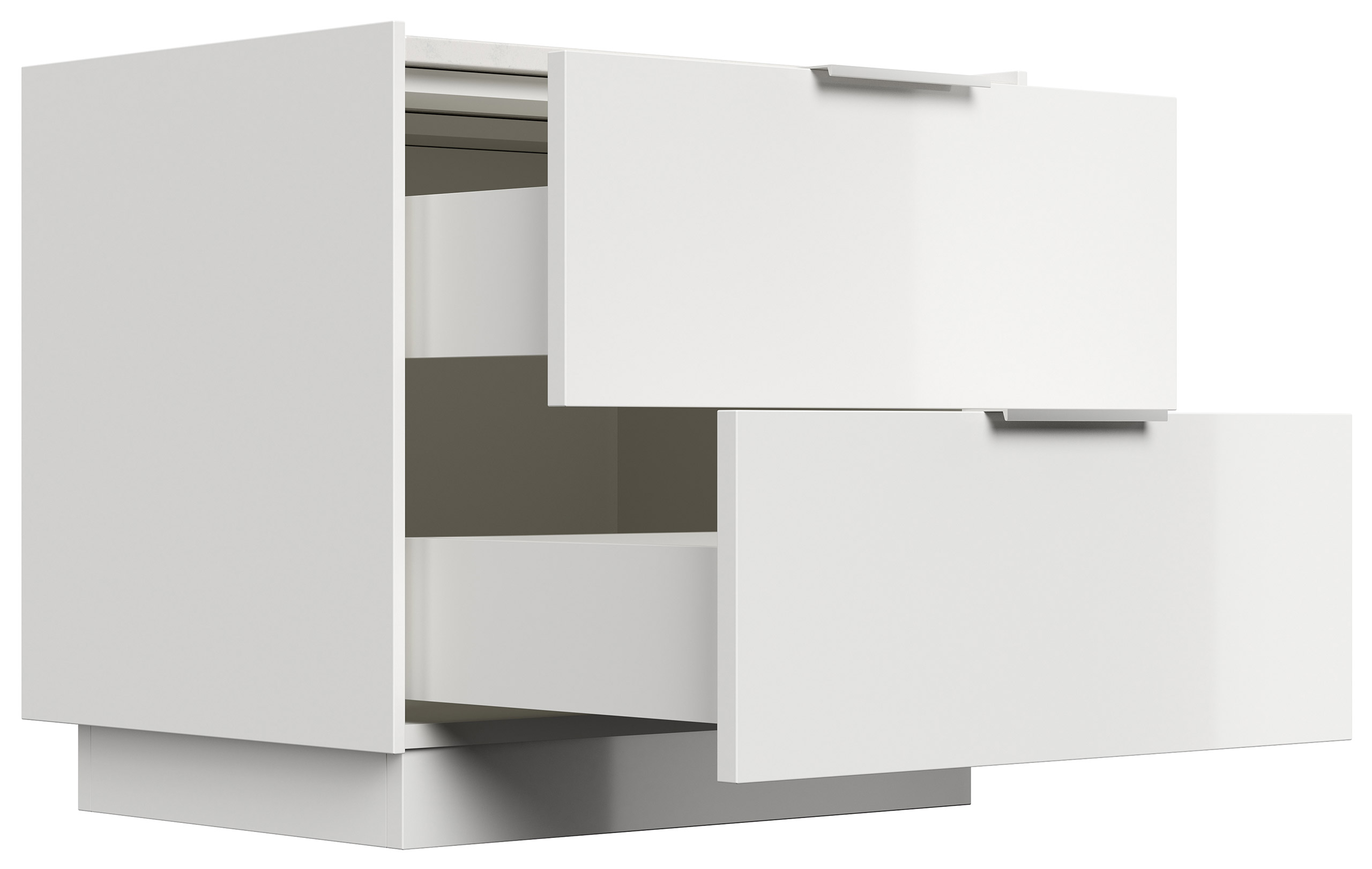 Design Nachttisch Kommode Artem 60cm, Quarztop, 2 Softeinzüge lackiert Weiß Hgl