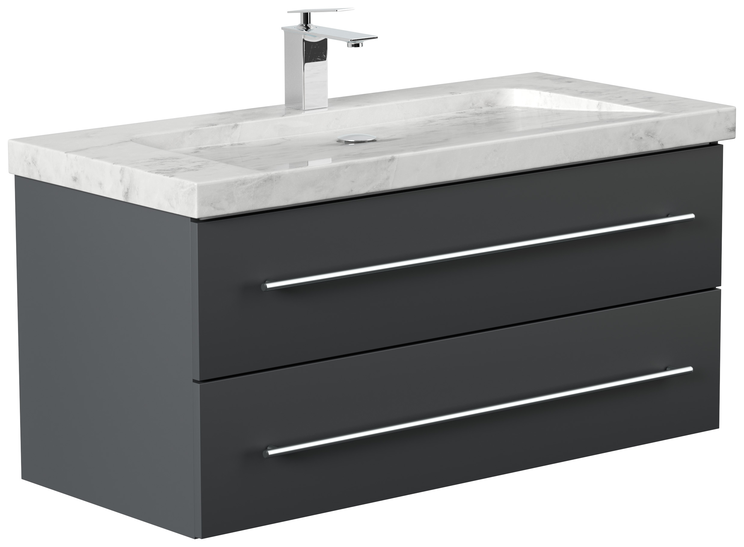 Badmöbel Marmor Carrara White Damo 100 cm 1 Hahnloch SoftClose grafit