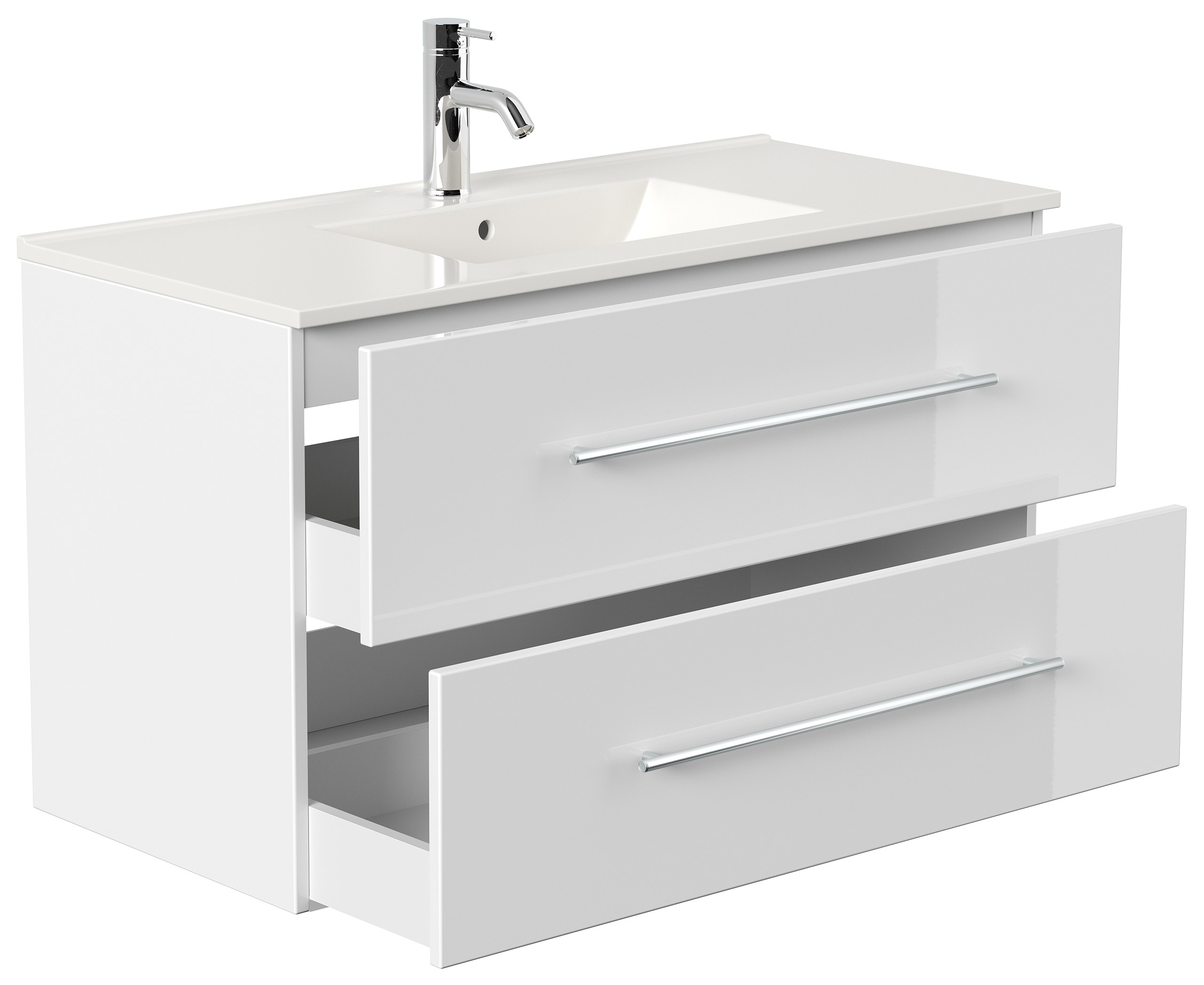 Badmöbel-Set Firenze 100 2 tlg. inkl. Spiegelschrank SoftClose weiß hochglanz