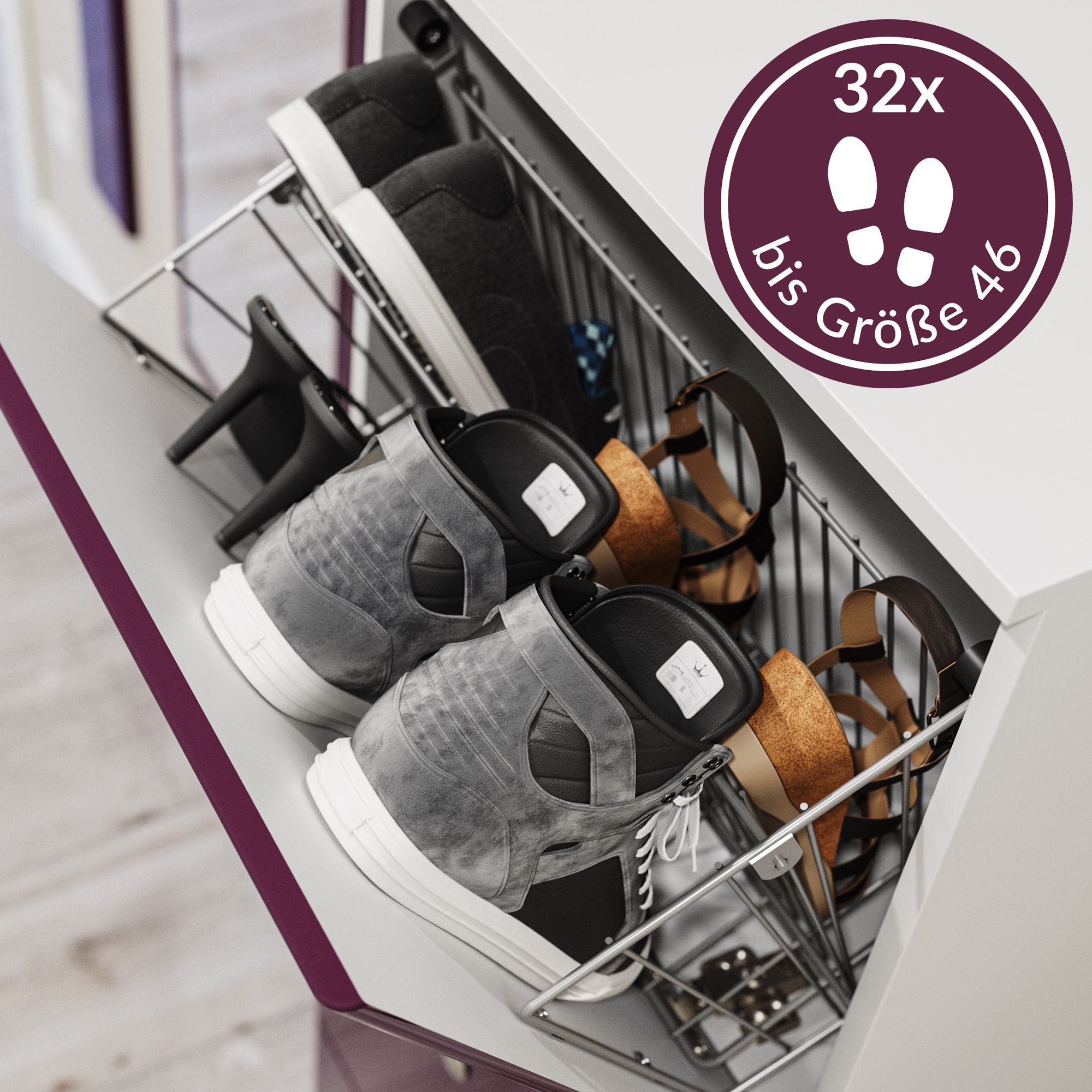 Garderobe Set 113 Brawley 2 tlg Schuhschrank 8 Klappen 32 Paar Weiss-Weiss Hgl
