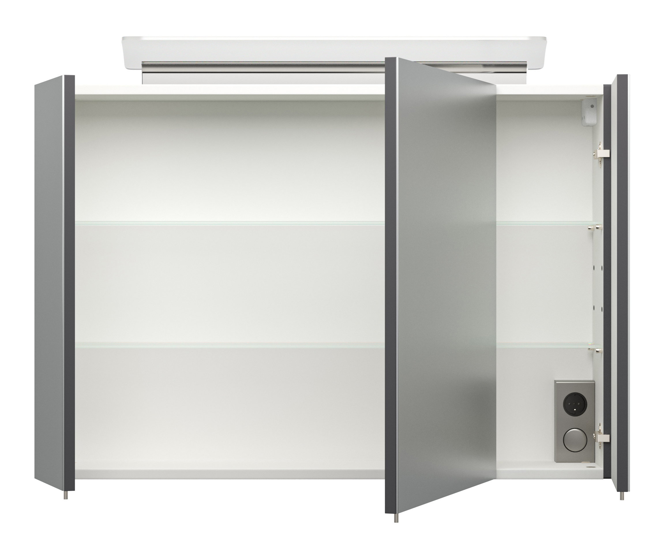 Spiegelschrank 90cm inkl. Design LED-Lampe und Glasböden anthrazit