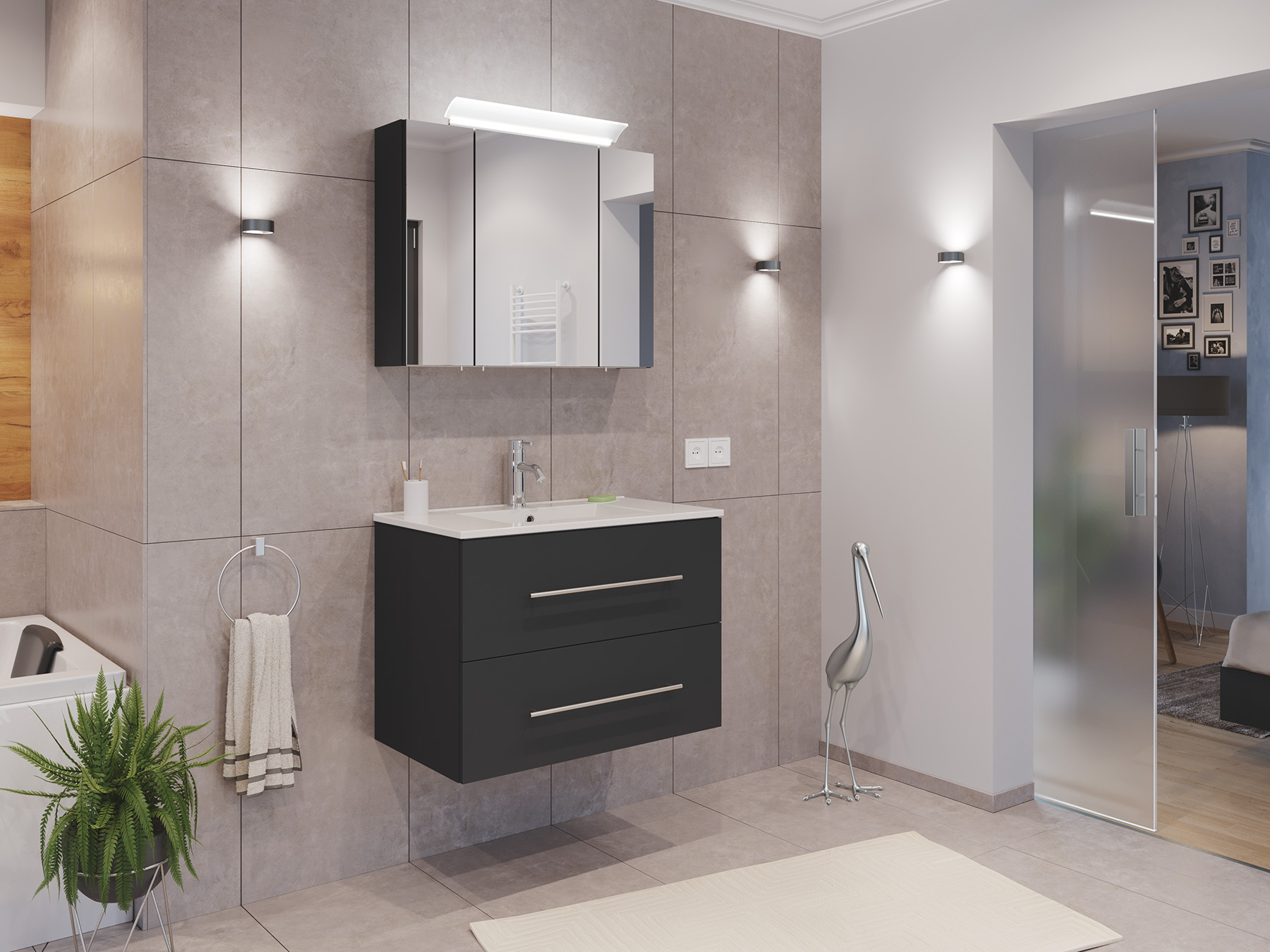 Badmöbel Set Firenze 70 2tlg. Spiegelschrank Softclose grafit