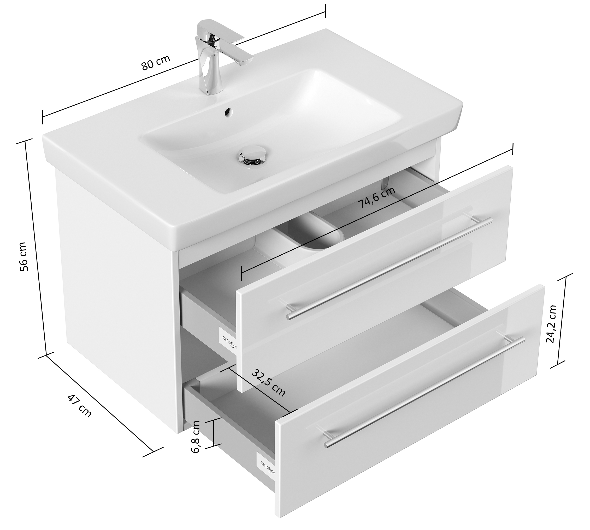 Badmöbel mit Villeroy & Boch Subway 2.0 Waschbecken 80 cm SoftClose anthrazit