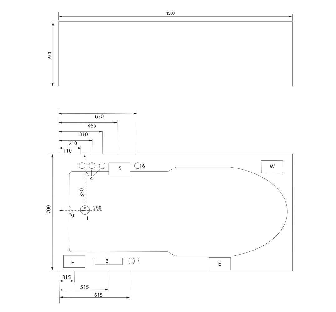 Rechteck Whirlpool Ocean 150x70 rechts Made in Germany 18 Düsen ohne Armatur
