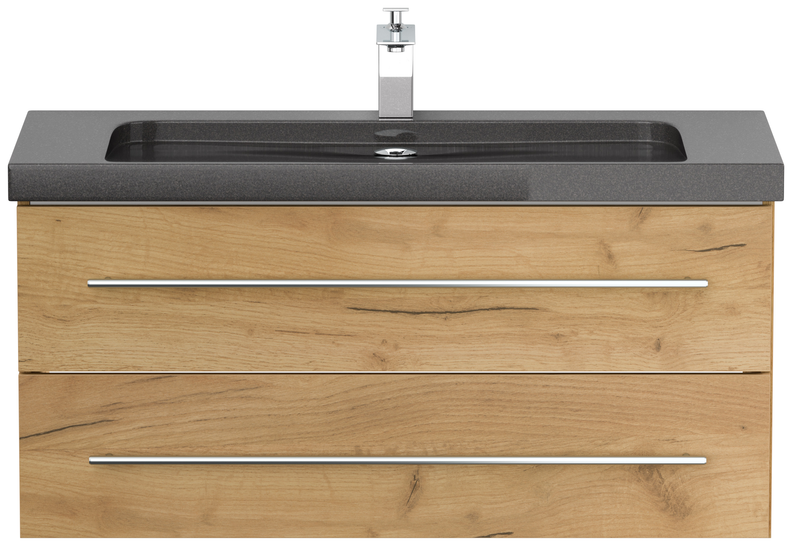 Badmöbel Granit India Black Damo 100 cm 1 Hahnloch SoftClose eiche gold