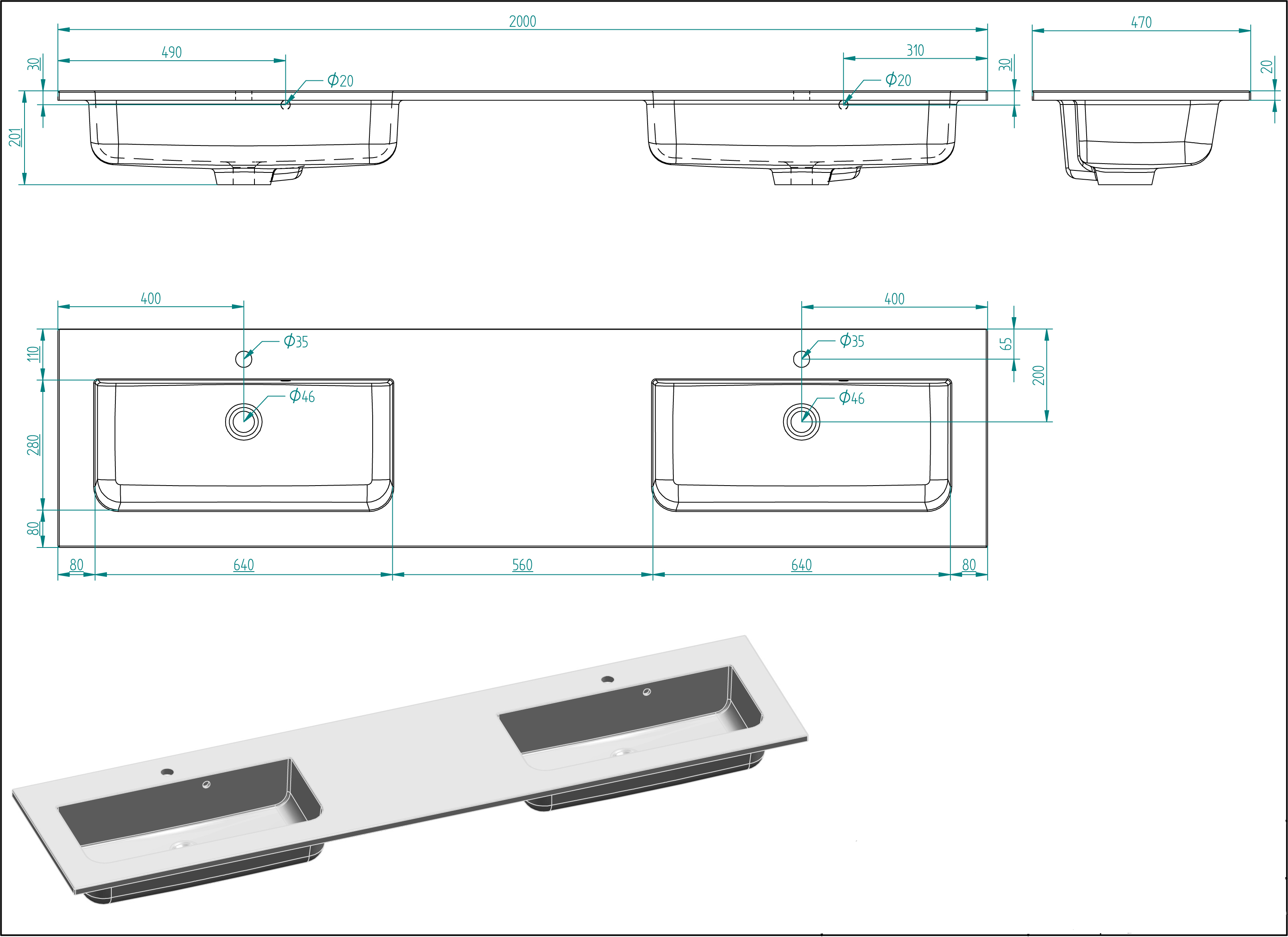 Badmöbel Compose 200 schwarzes Waschbecken SoftClose beton