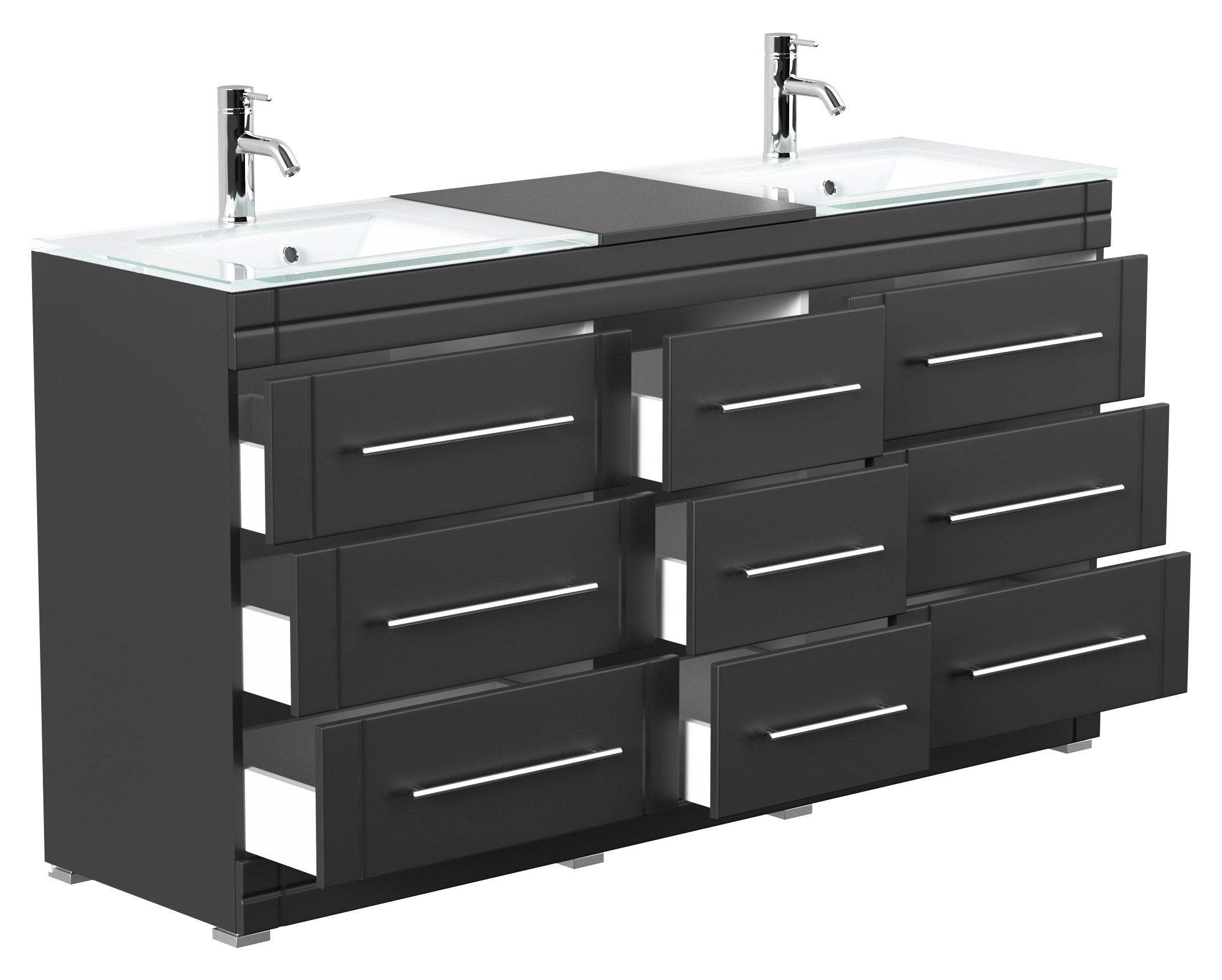 Stand Doppel Badmöbel Vitro Modern inkl. Glasbecken schwarz