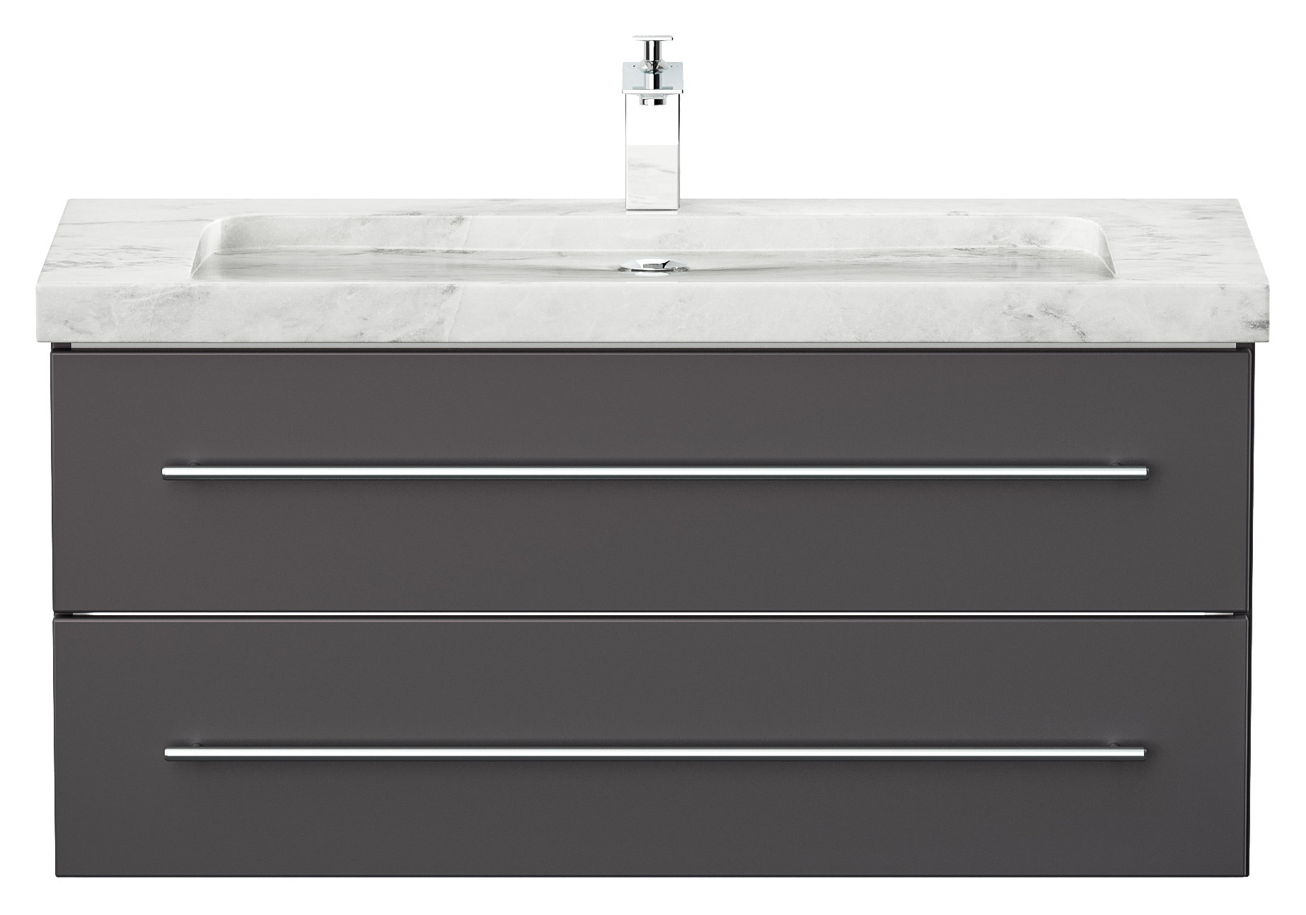 Badmöbel Marmor Carrara White Damo 100 cm 1 Hahnloch SoftClose anthrazit