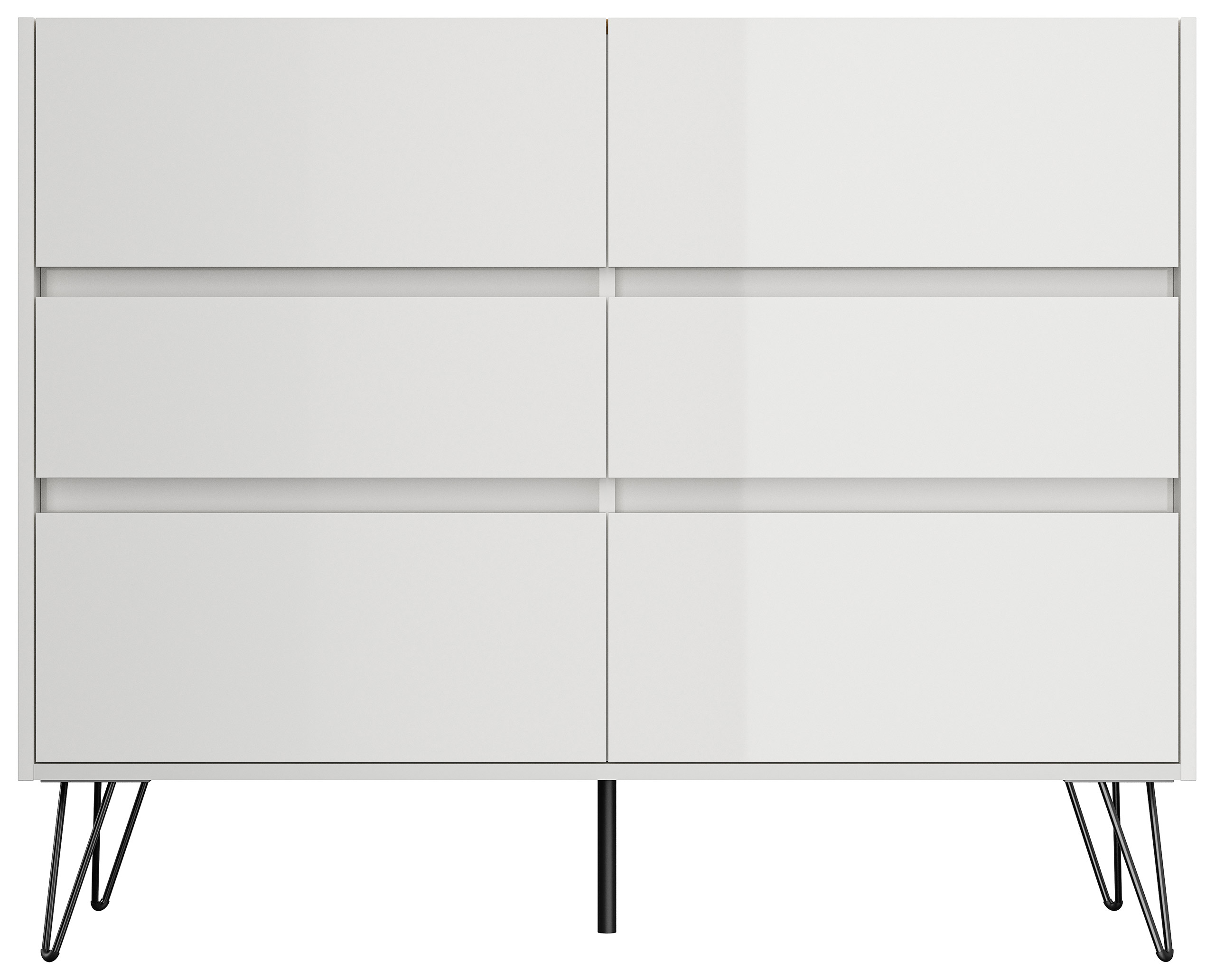 Sideboard Kommode Volo 120cm Greifraum 6 SoftClose Schubladen Weiß/Eiche Top