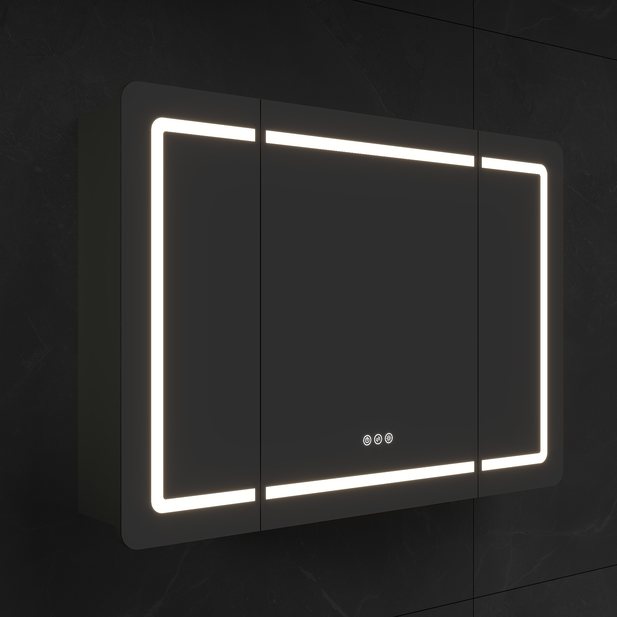 Spiegelschrank Riva 100 cm inkl. LED-Lampe und Glasböden montiert grün matt