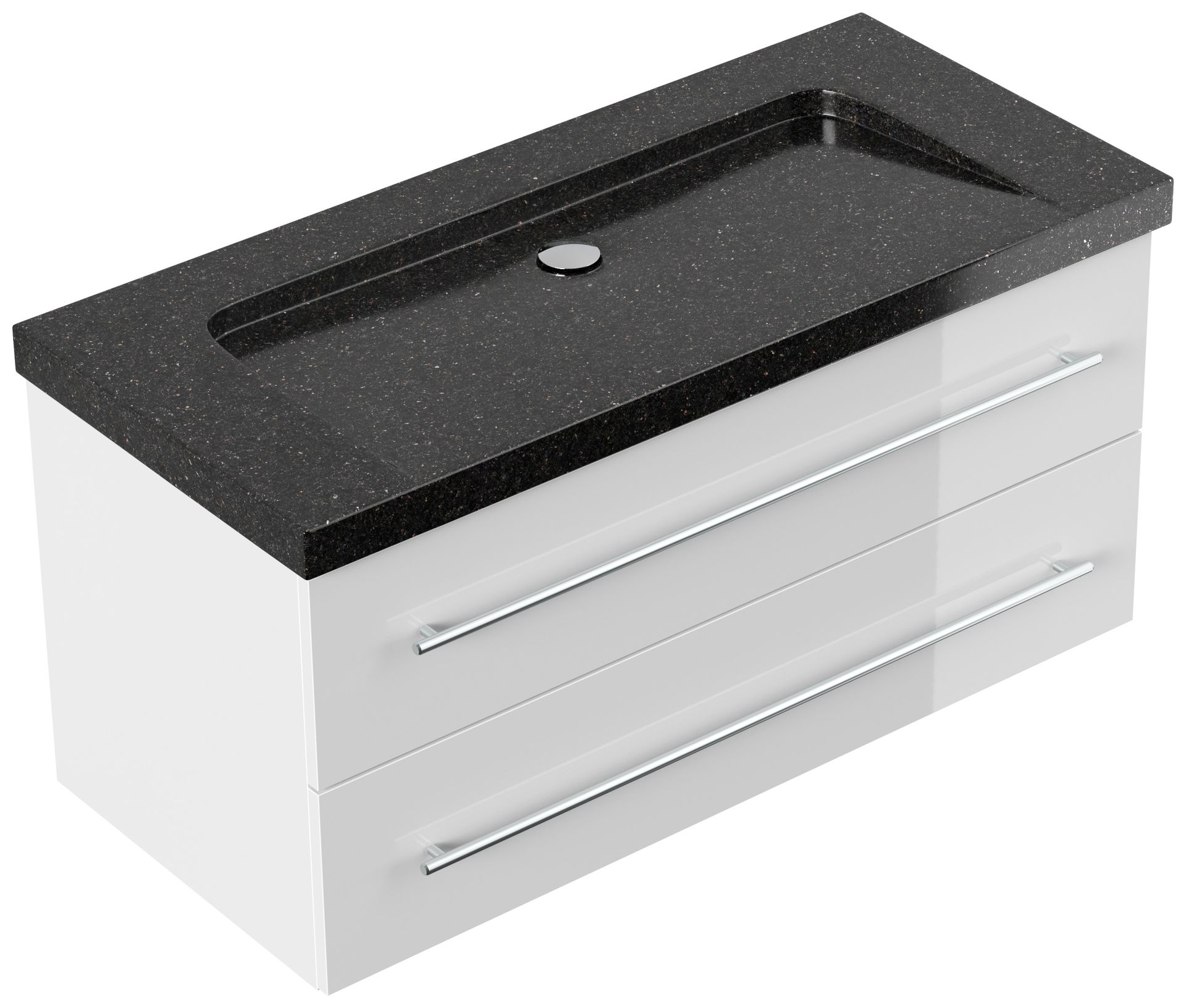 Badmöbel Granit Galaxy Black Damo 100 cm ohne Hahnloch SoftClose grafit