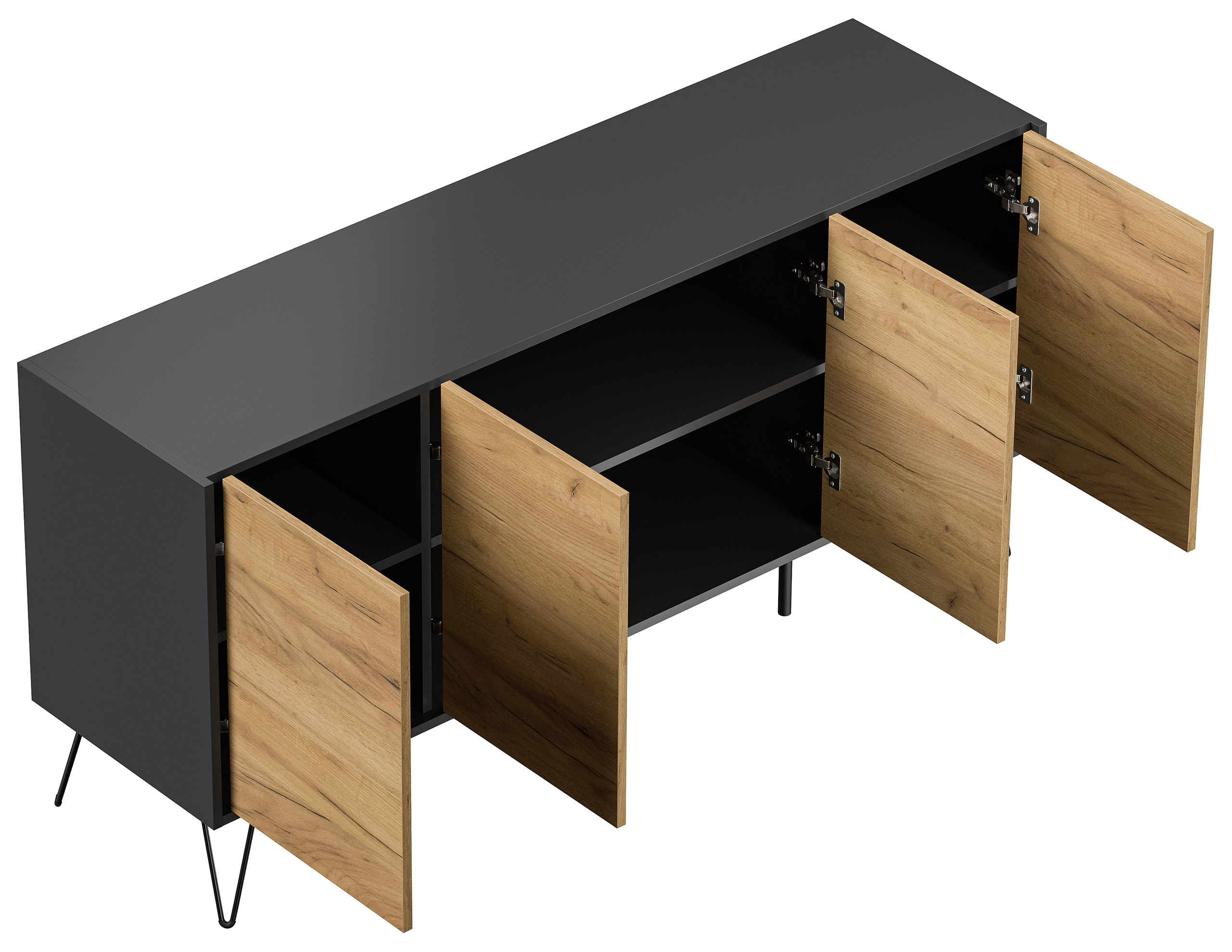 Raumwunder XL Sideboard Kommode Maxim 155cm stehend 4 Türen Grafit/Eiche Top