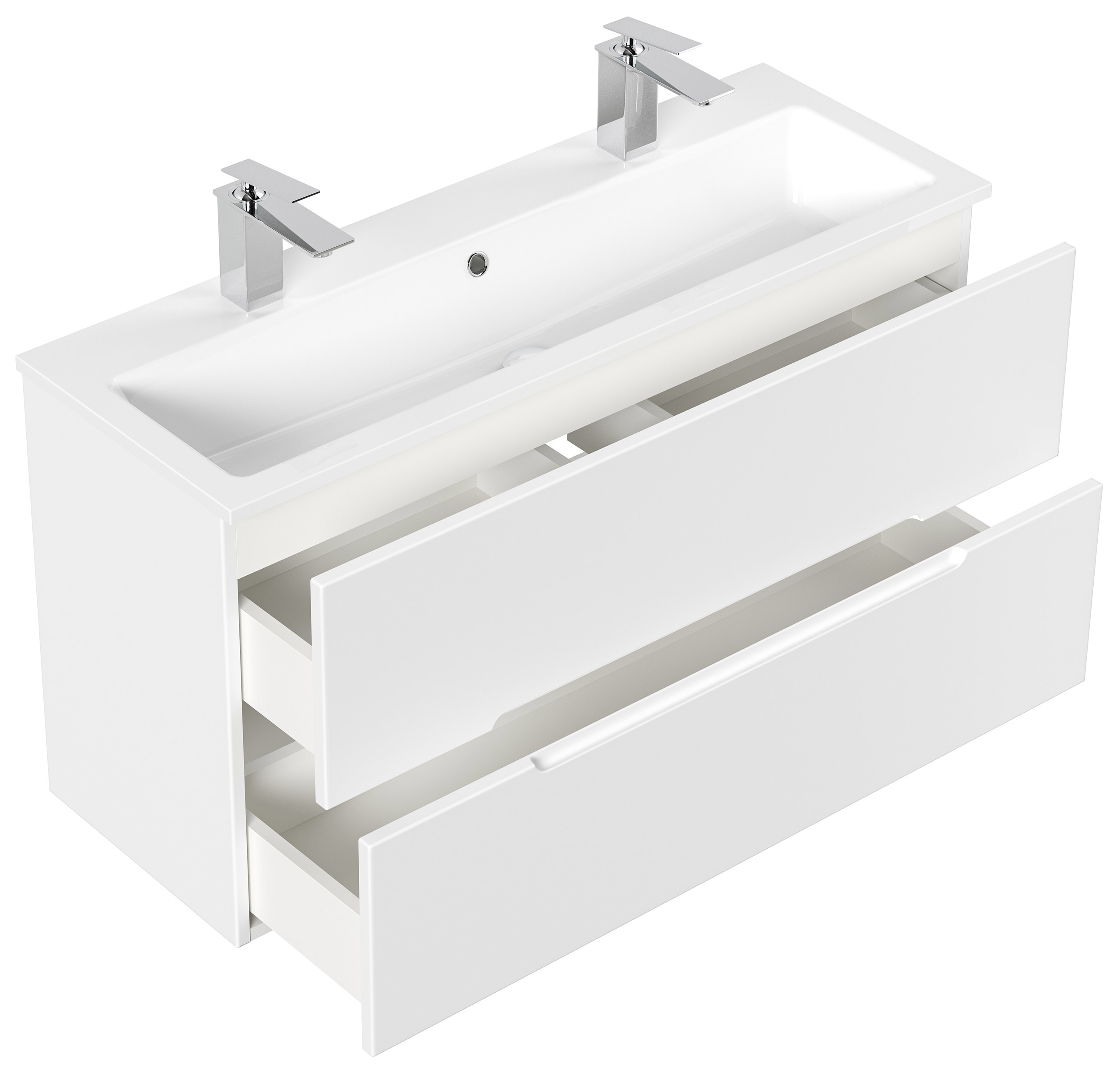 Badmöbel Mars 1000 SlimLine, 2-Hahnloch SoftClose Schubladen weiss matt Badmöbel Mars 1000 SlimLine, 2-Hahnloch SoftClose Schubladen weiss matt