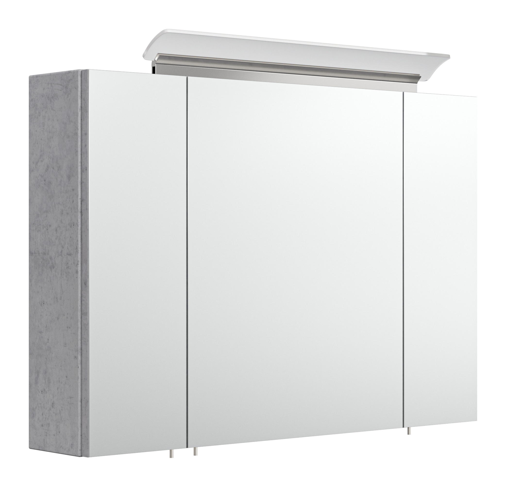 Spiegelschrank 90cm inkl. Design LED-Lampe und Glasböden beton