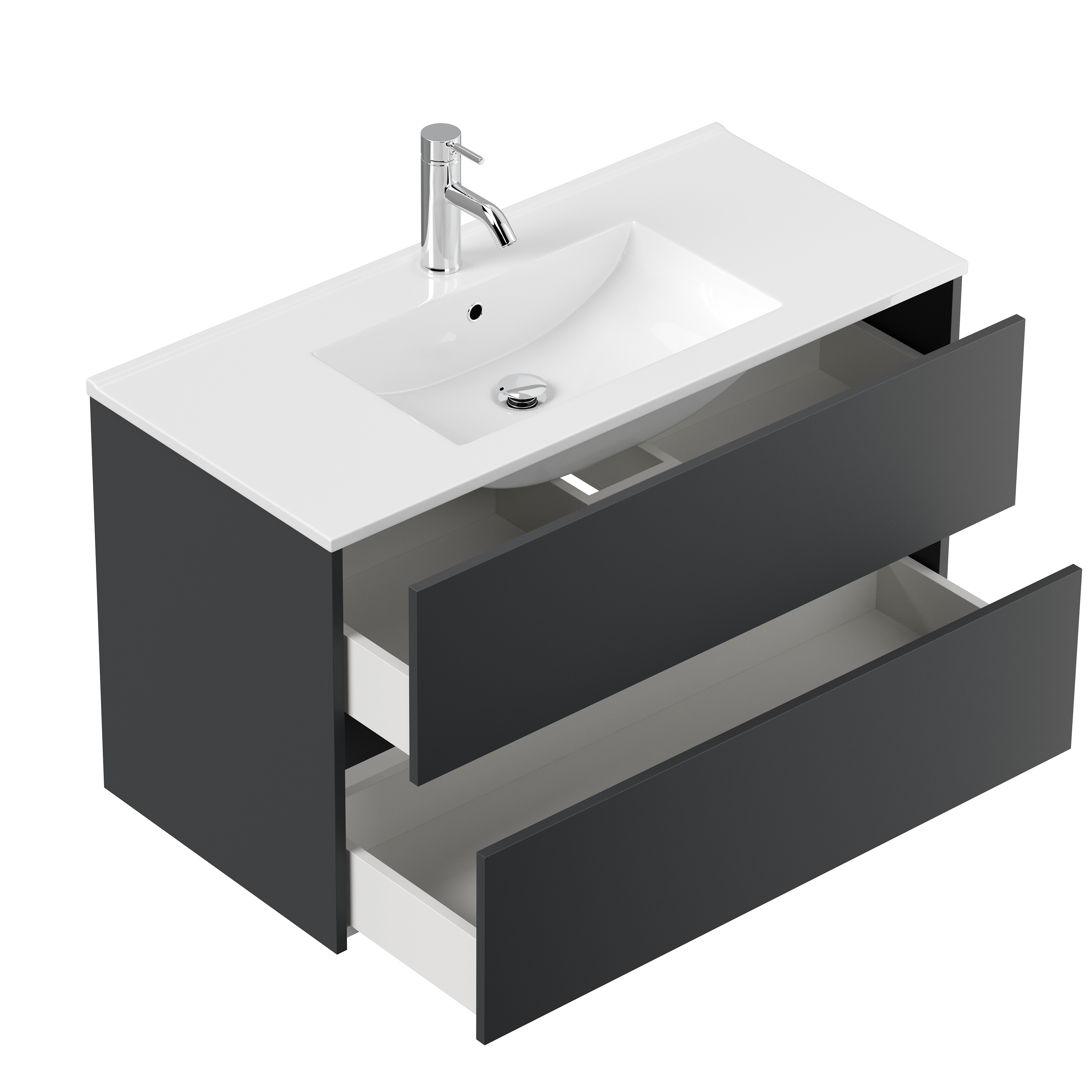 Badmöbel Set Taifun 3tlg. 100 cm mit Spiegelschrank & Hochschrank Grafit