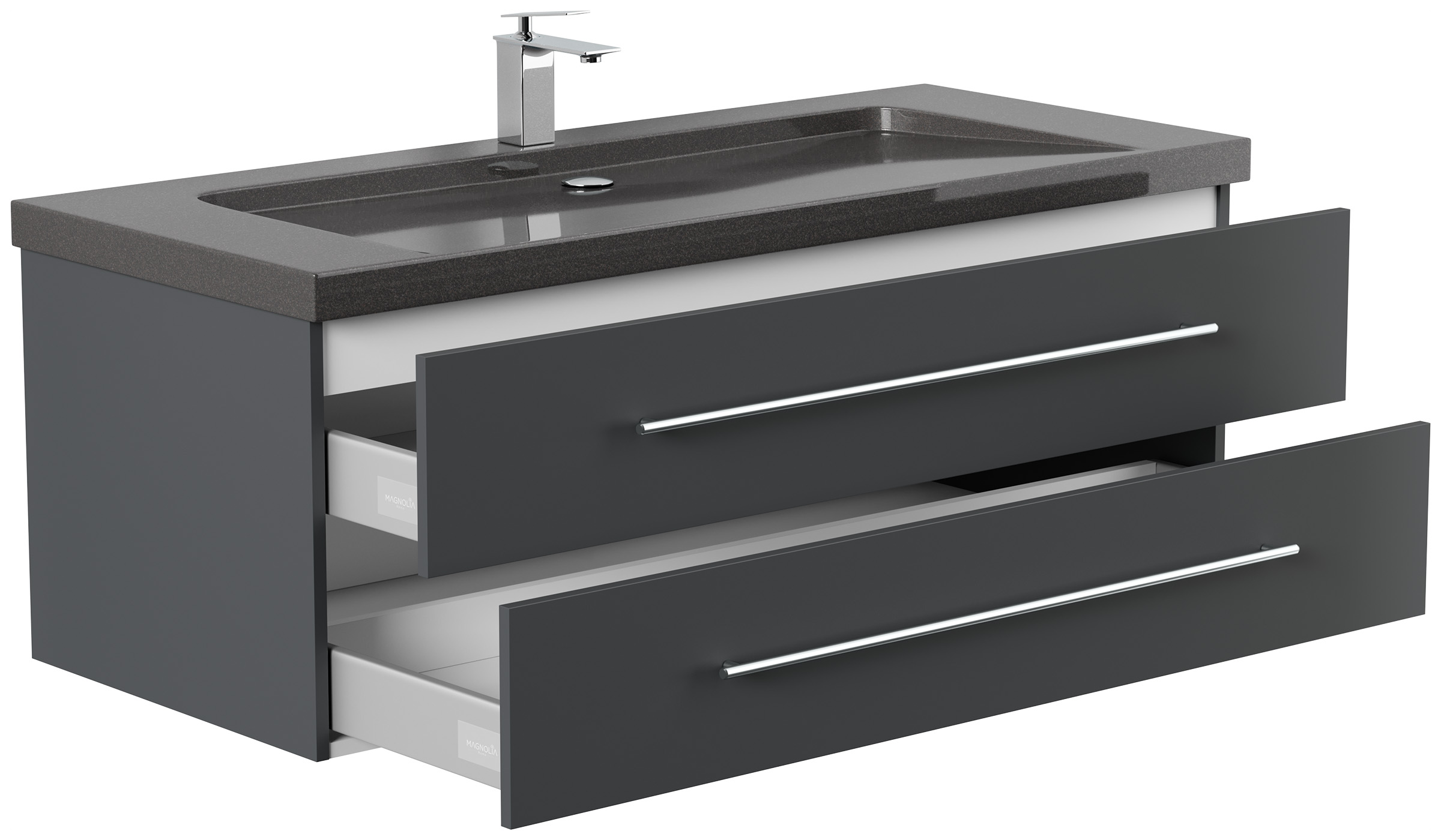 Badmöbel Granit India Black Damo 130 cm 1 Hahnloch SoftClose grafit
