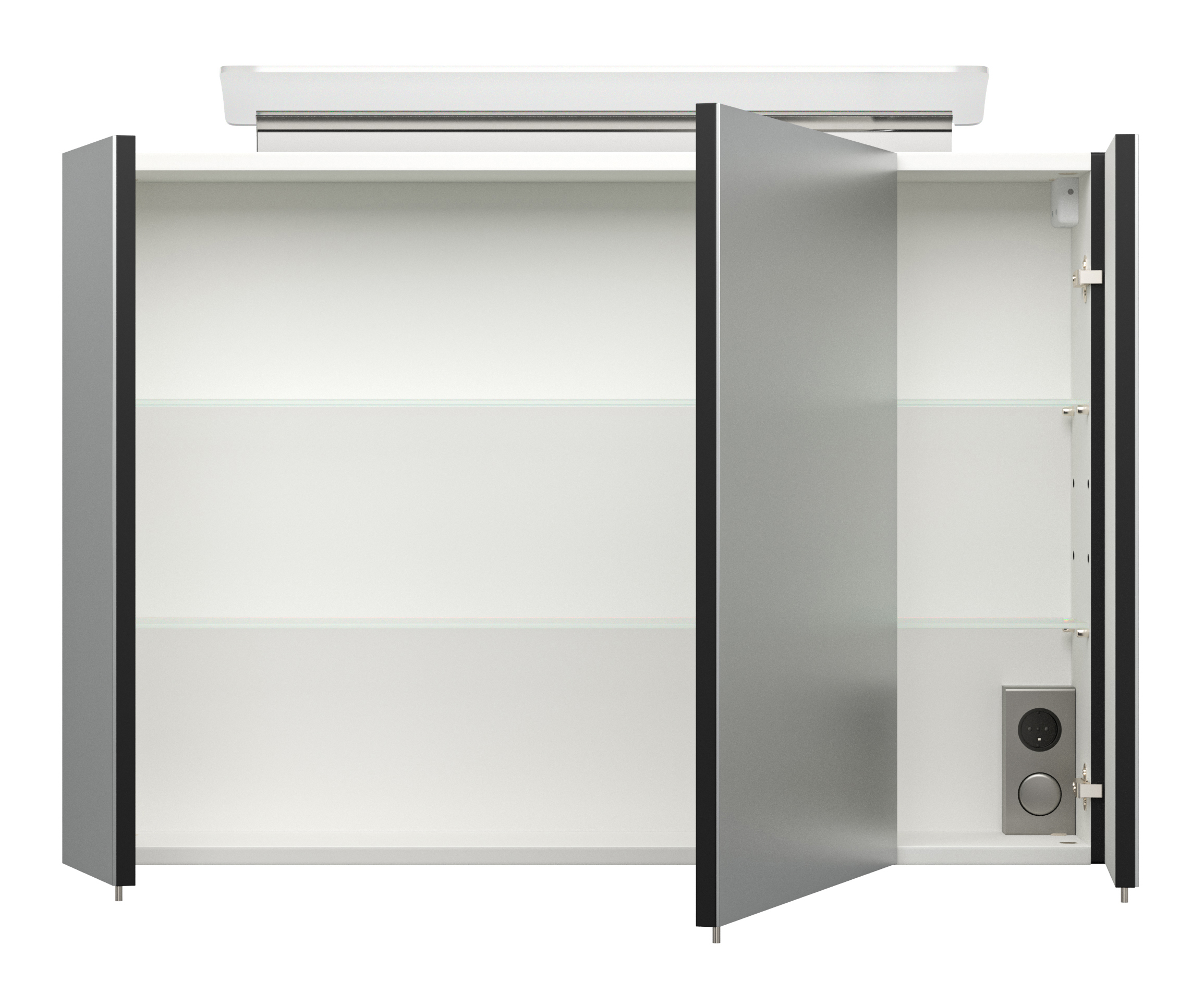 Spiegelschrank 90cm inkl. Design LED-Lampe und Glasböden schwarz