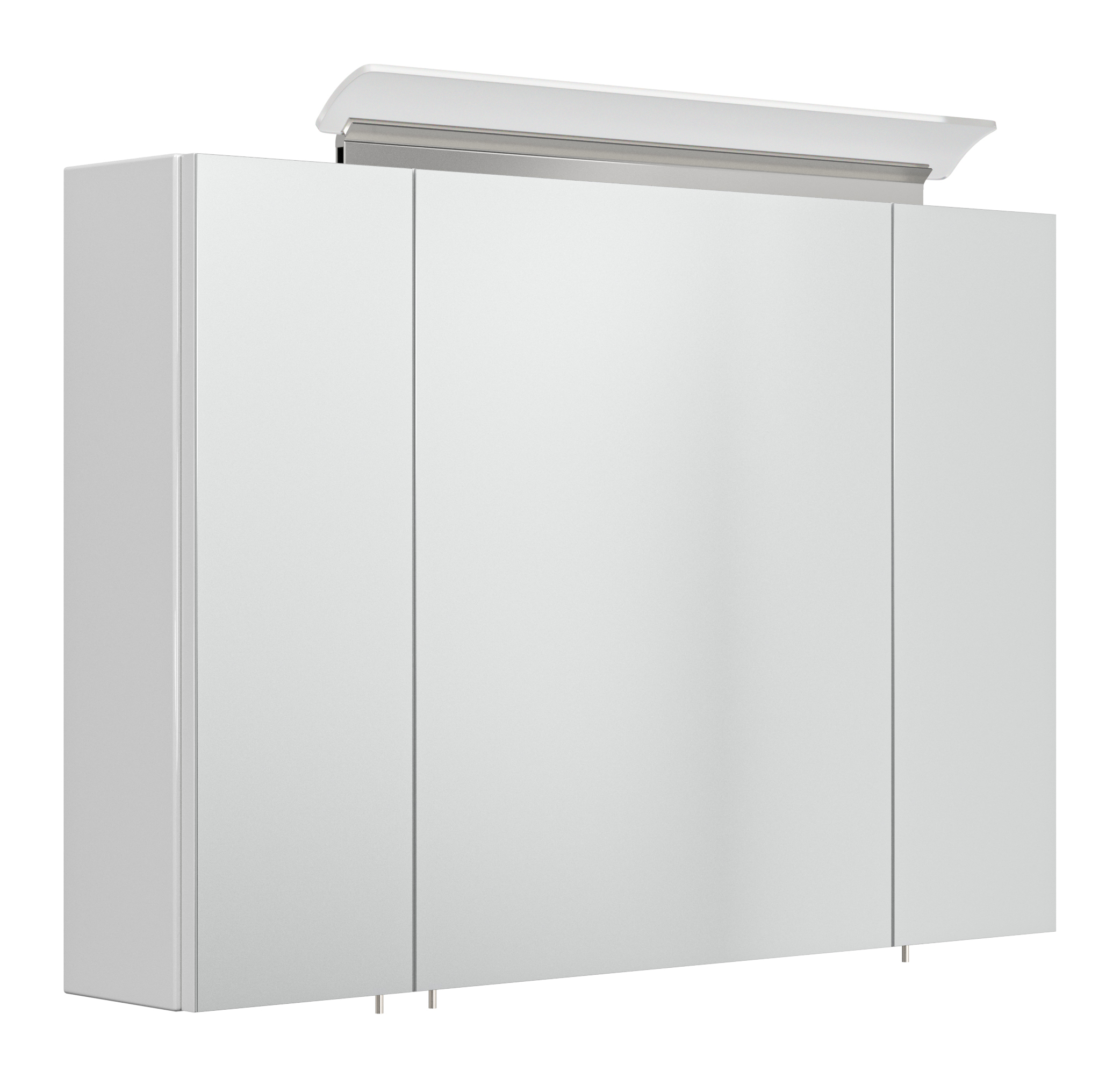 Spiegelschrank 90cm inkl. Design LED-Lampe und Glasböden weiss hochglanz