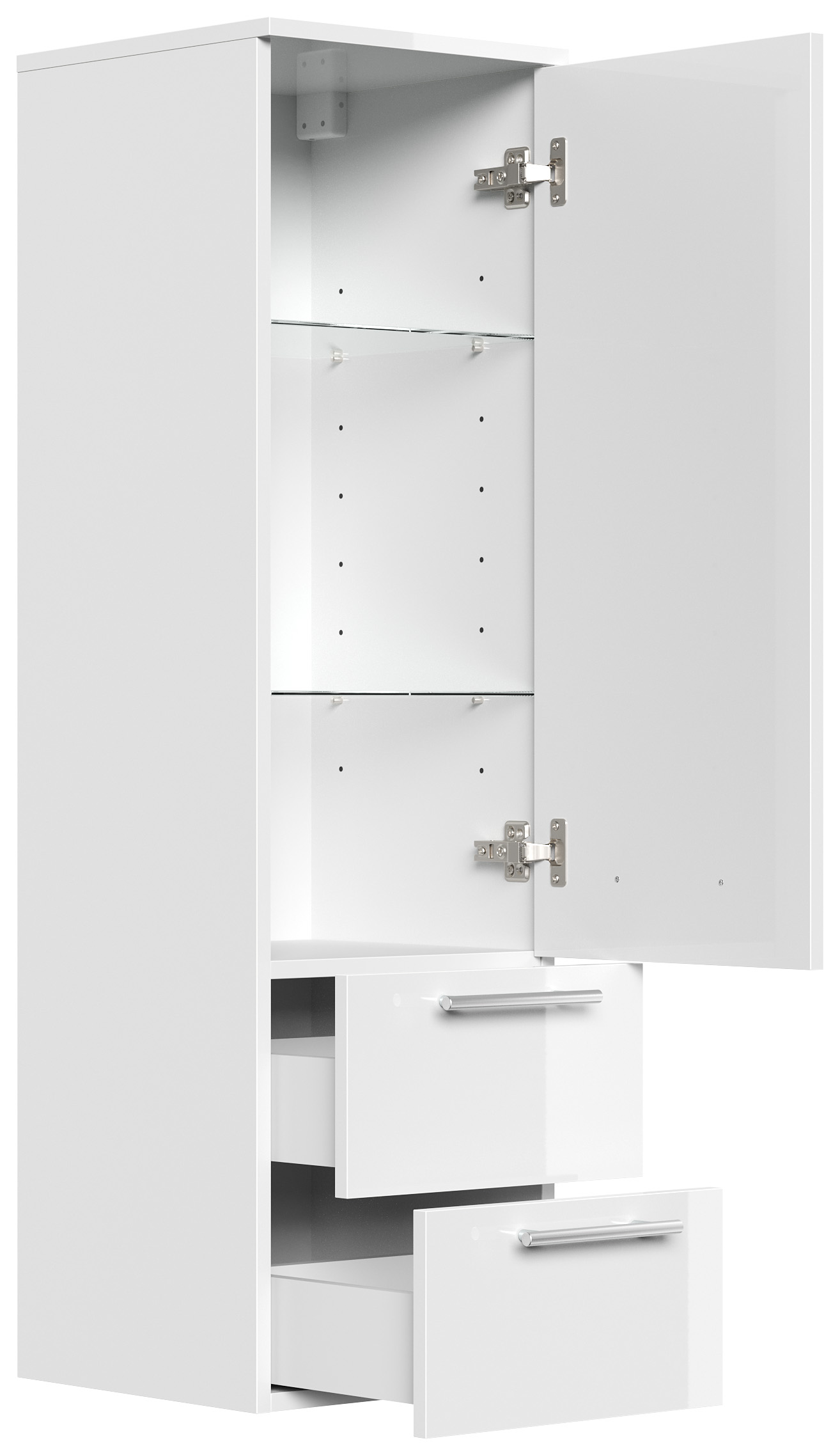 Hochschrank 120 cm weiss hochglanz mit Glaseinlagen
