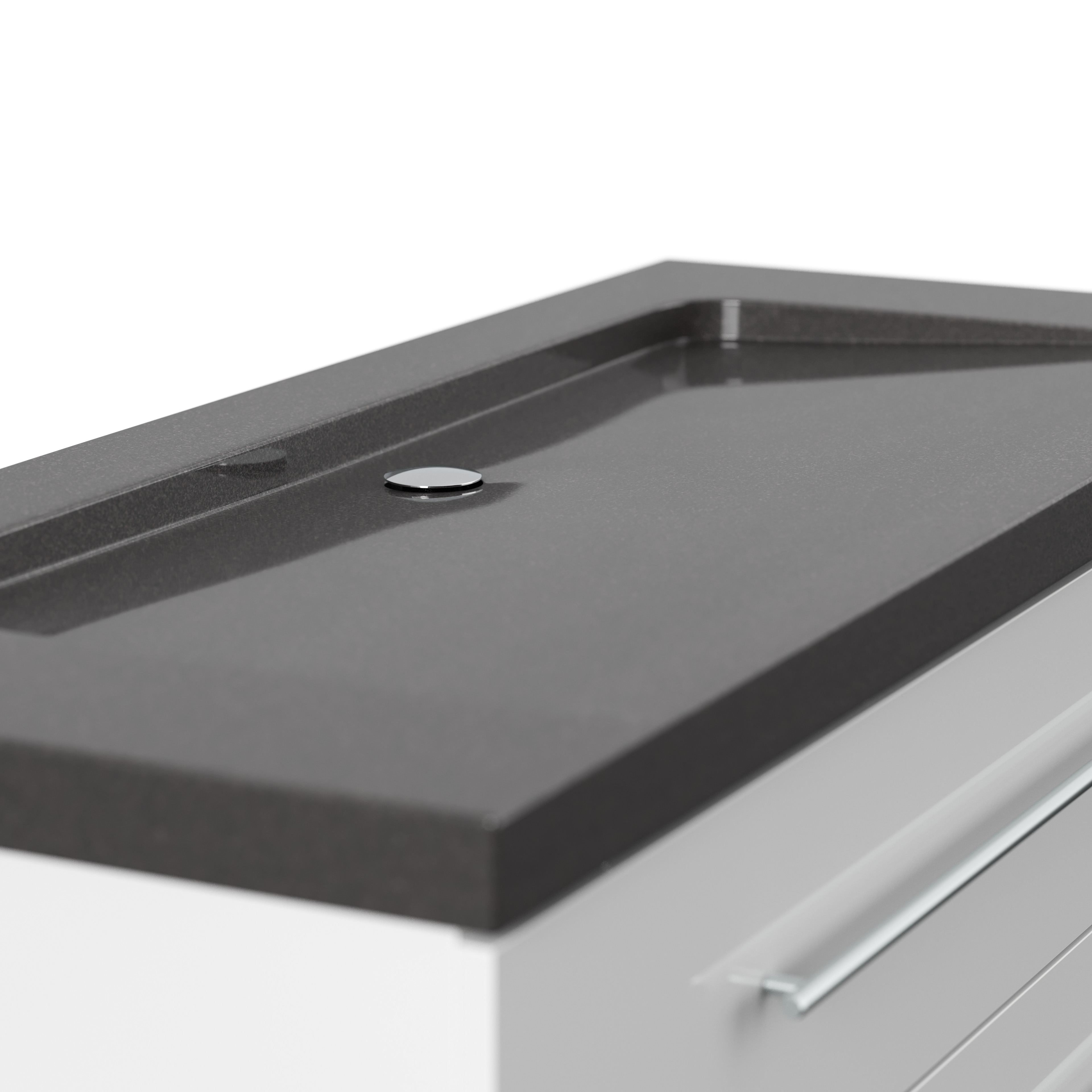 Badmöbel Granit India Black Damo 130 cm ohne Hahnloch SoftClose weiß hochglanz