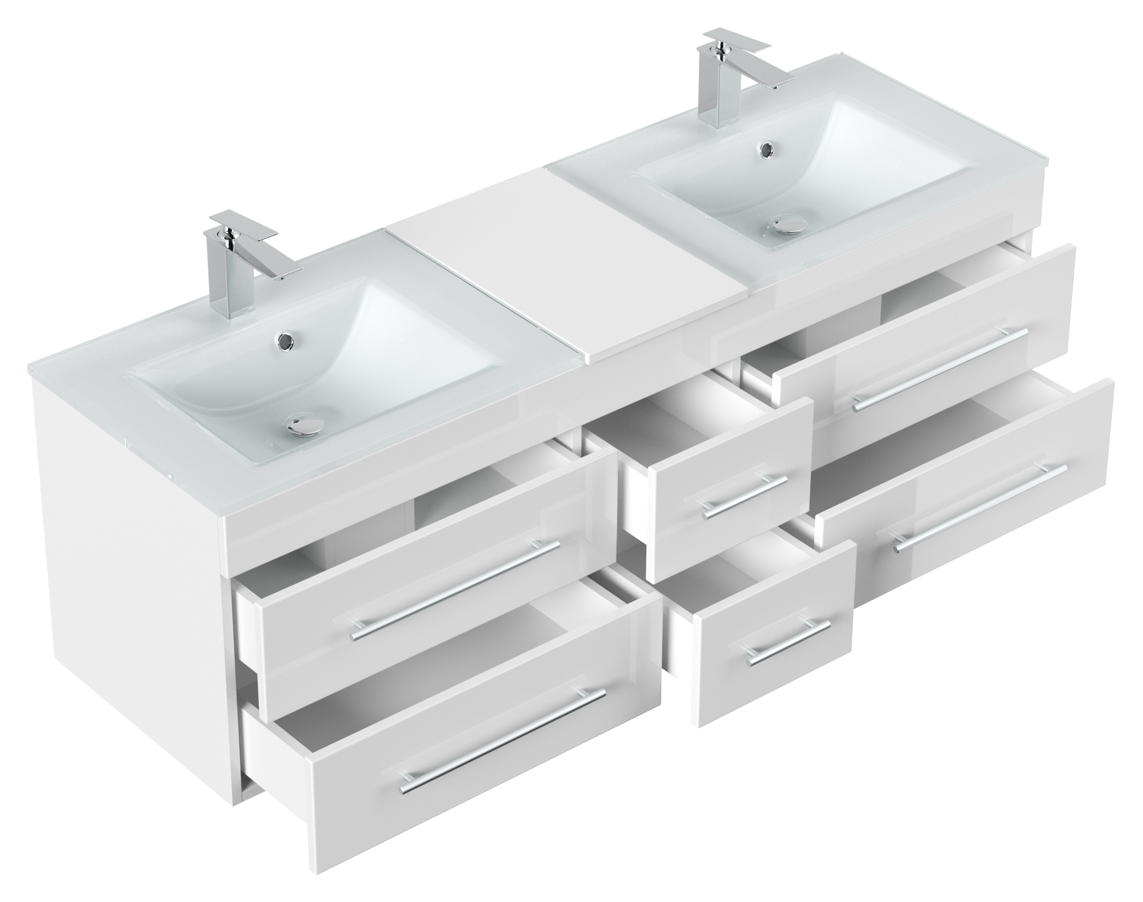 Badmöbel Vitro XL mit Doppel-Glasbecken SoftClose weiss hochglanz