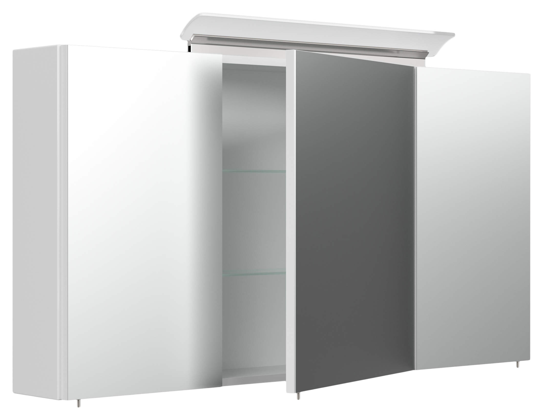 Spiegelschrank 120cm inkl. Design LED-Lampe und Glasböden weiss hochglanz