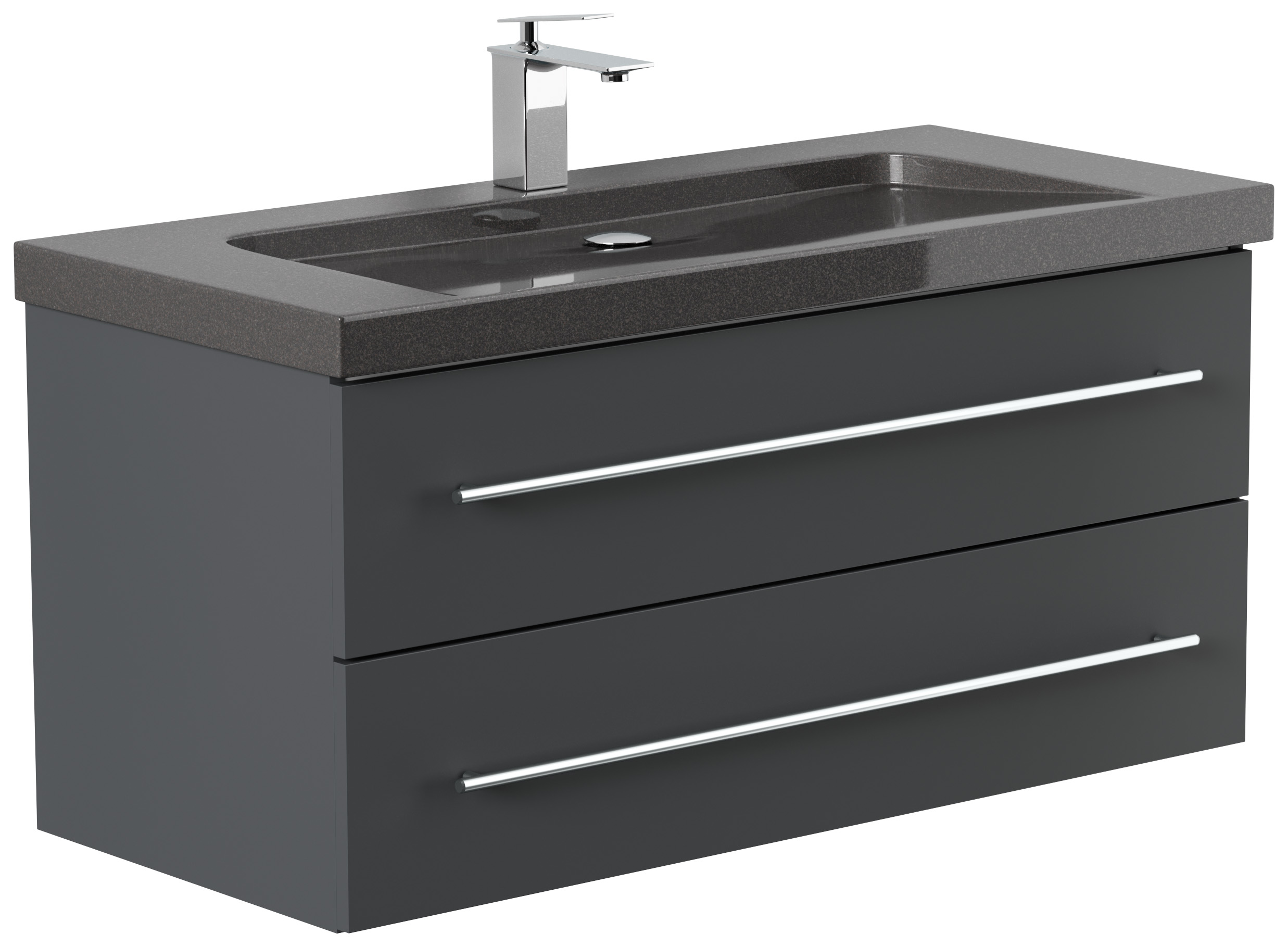 Badmöbel Granit India Black Damo 100 cm 1 Hahnloch SoftClose grafit