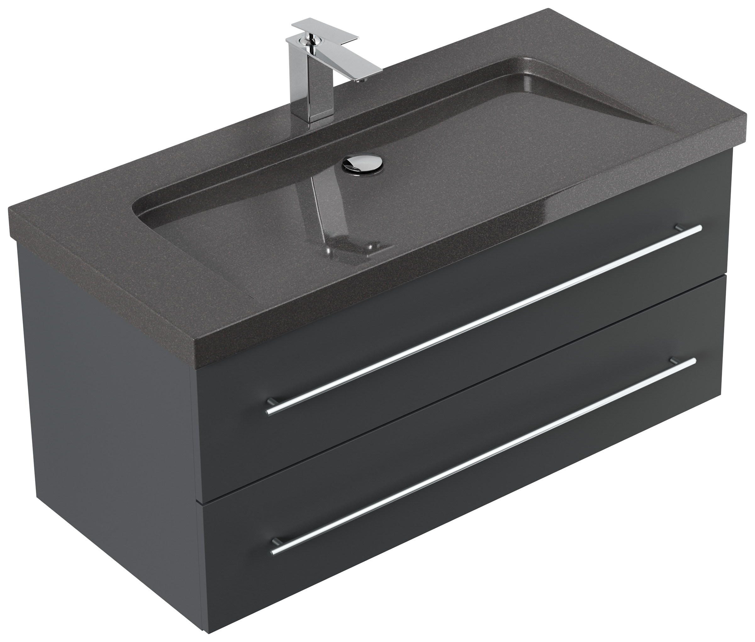 Badmöbel Granit India Black Damo 100 cm 1 Hahnloch SoftClose grafit