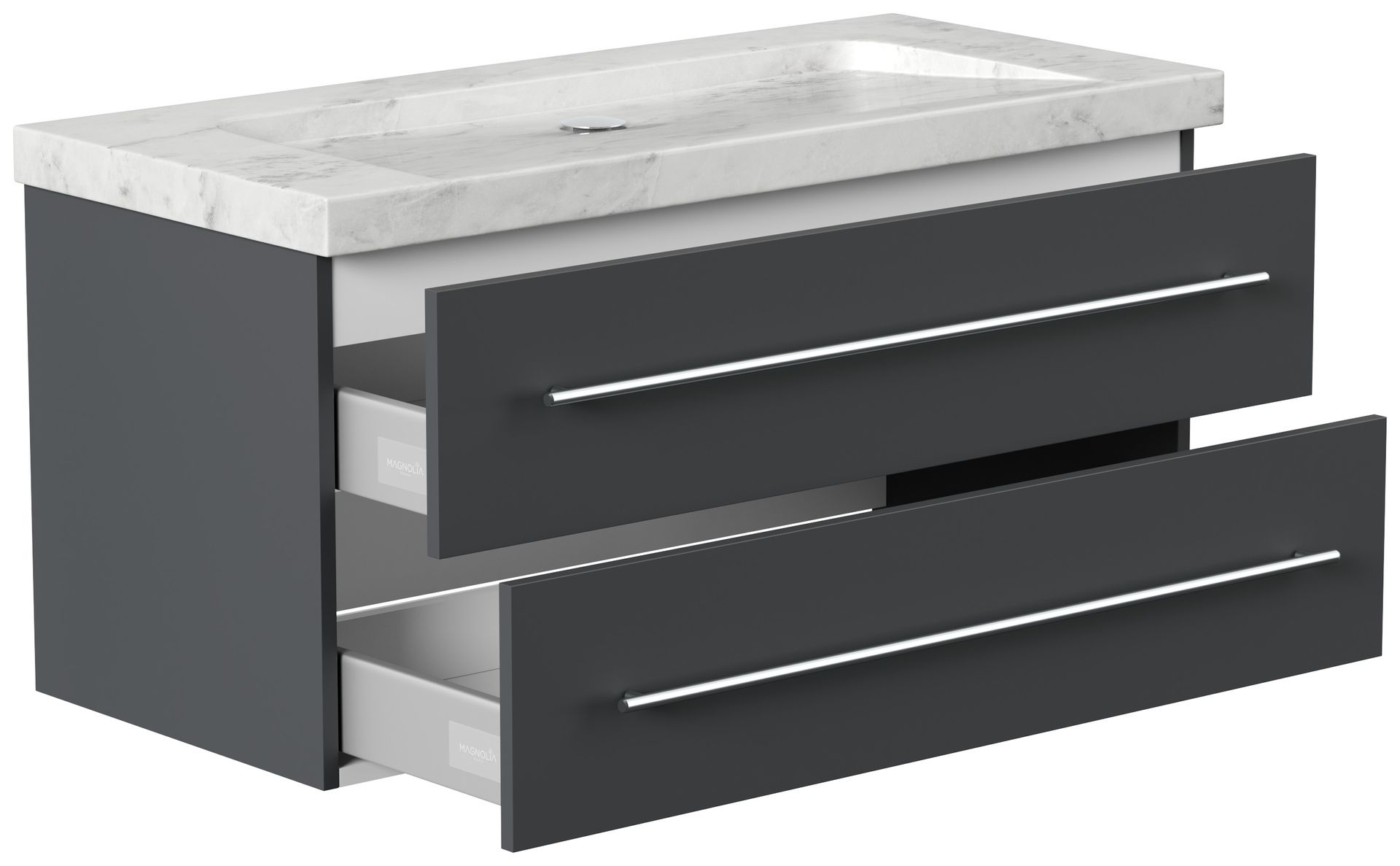 Badmöbel Marmor Carrara White Damo 100 cm ohne Hahnloch SoftClose grafit