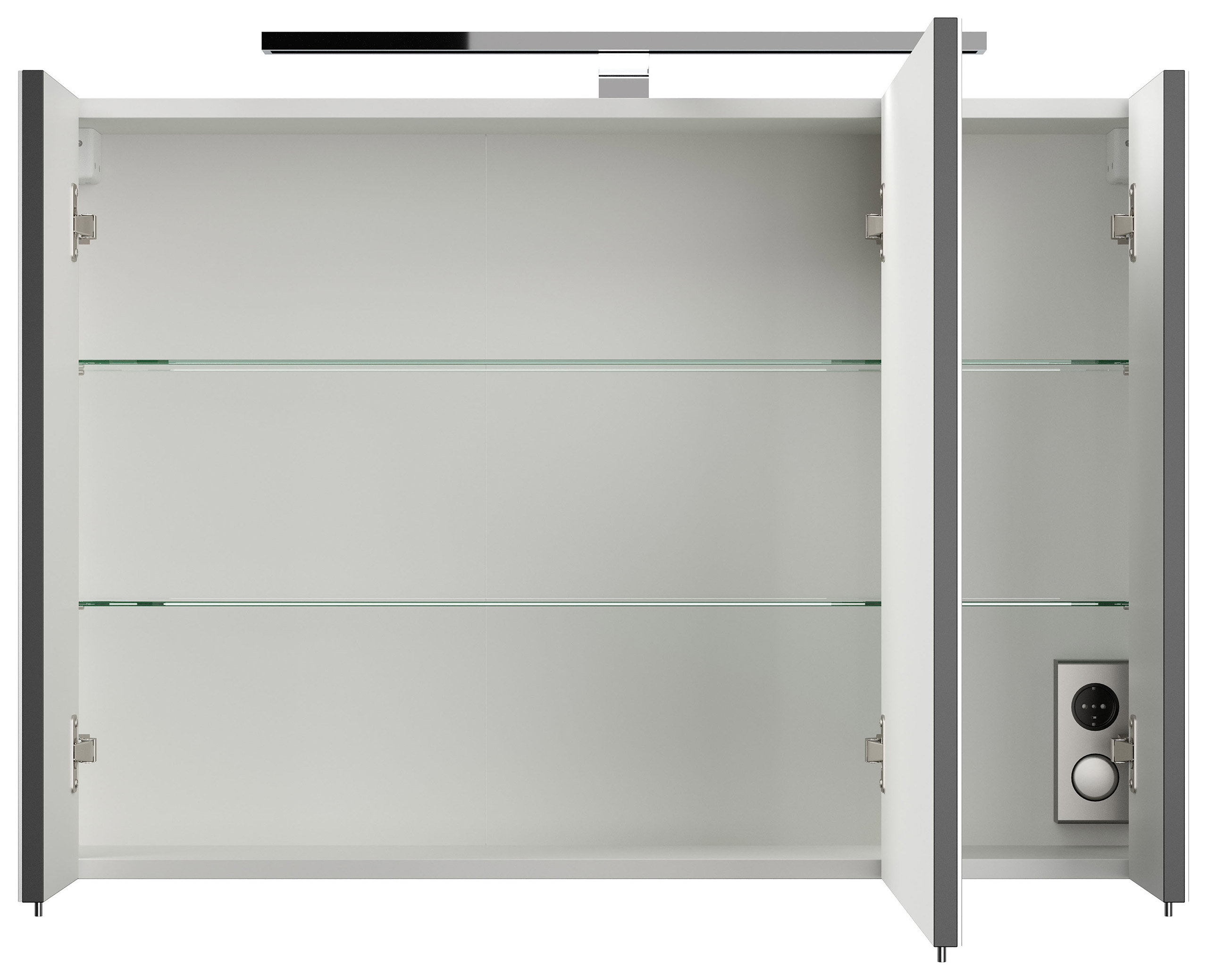 Spiegelschrank 90cm inkl. Design LED-Lampe und Glasböden eiche hell