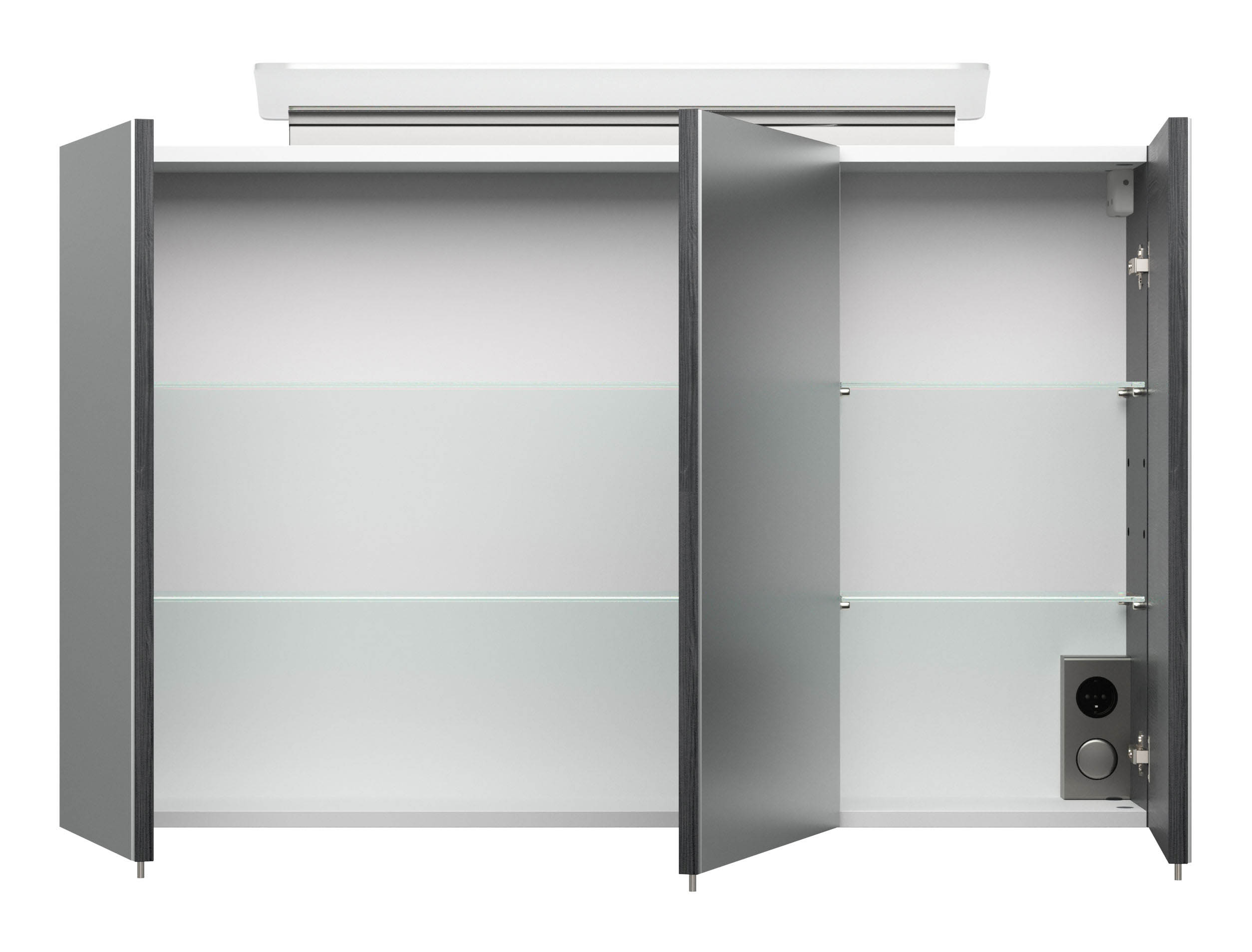 Spiegelschrank 100cm inkl. Design LED-Lampe und Glasböden graphit gemasert