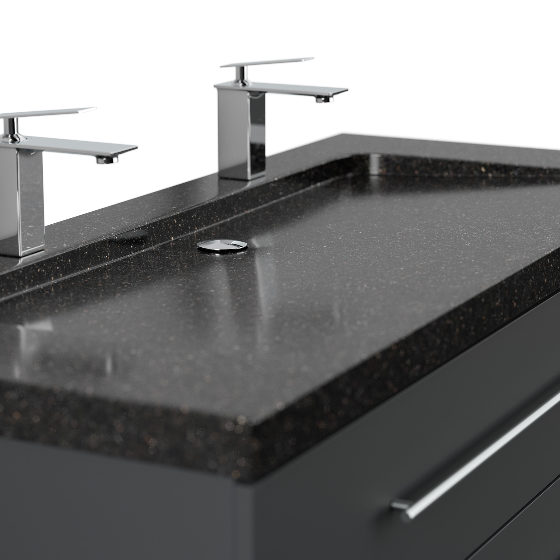Badmöbel Granit Galaxy Black Damo 130 cm 2 Hahnlöcher SoftClose grafit