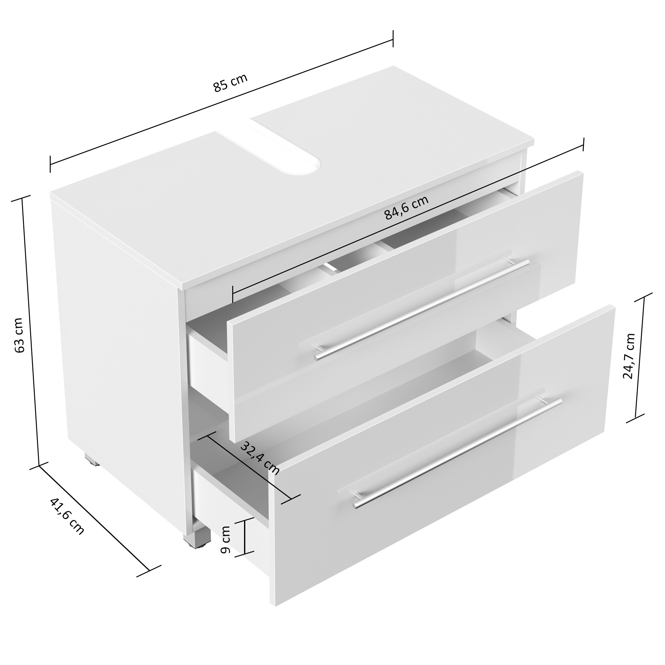Universal Unterbau auf Standfüßen 85 cm SoftClose weiss hochglanz