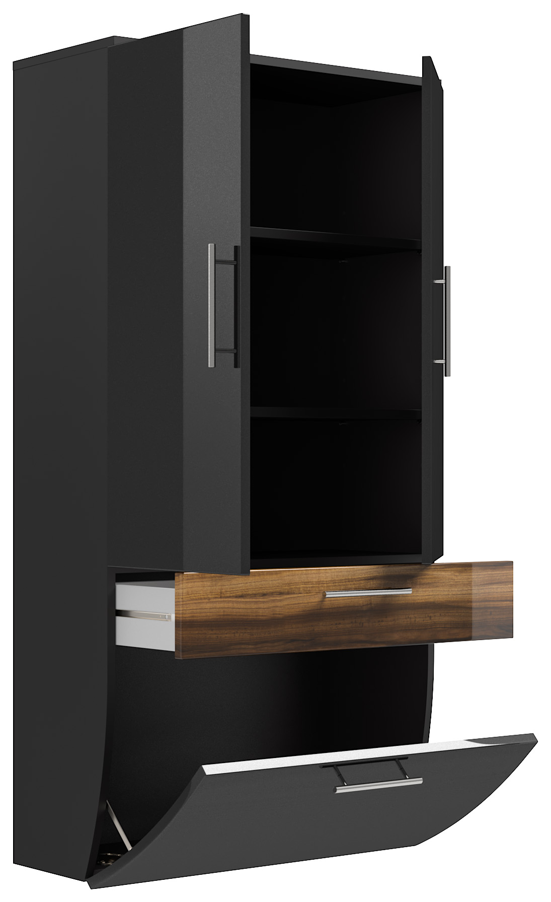Hochschrank 135x70cm Salona L Grafit / Walnuss
