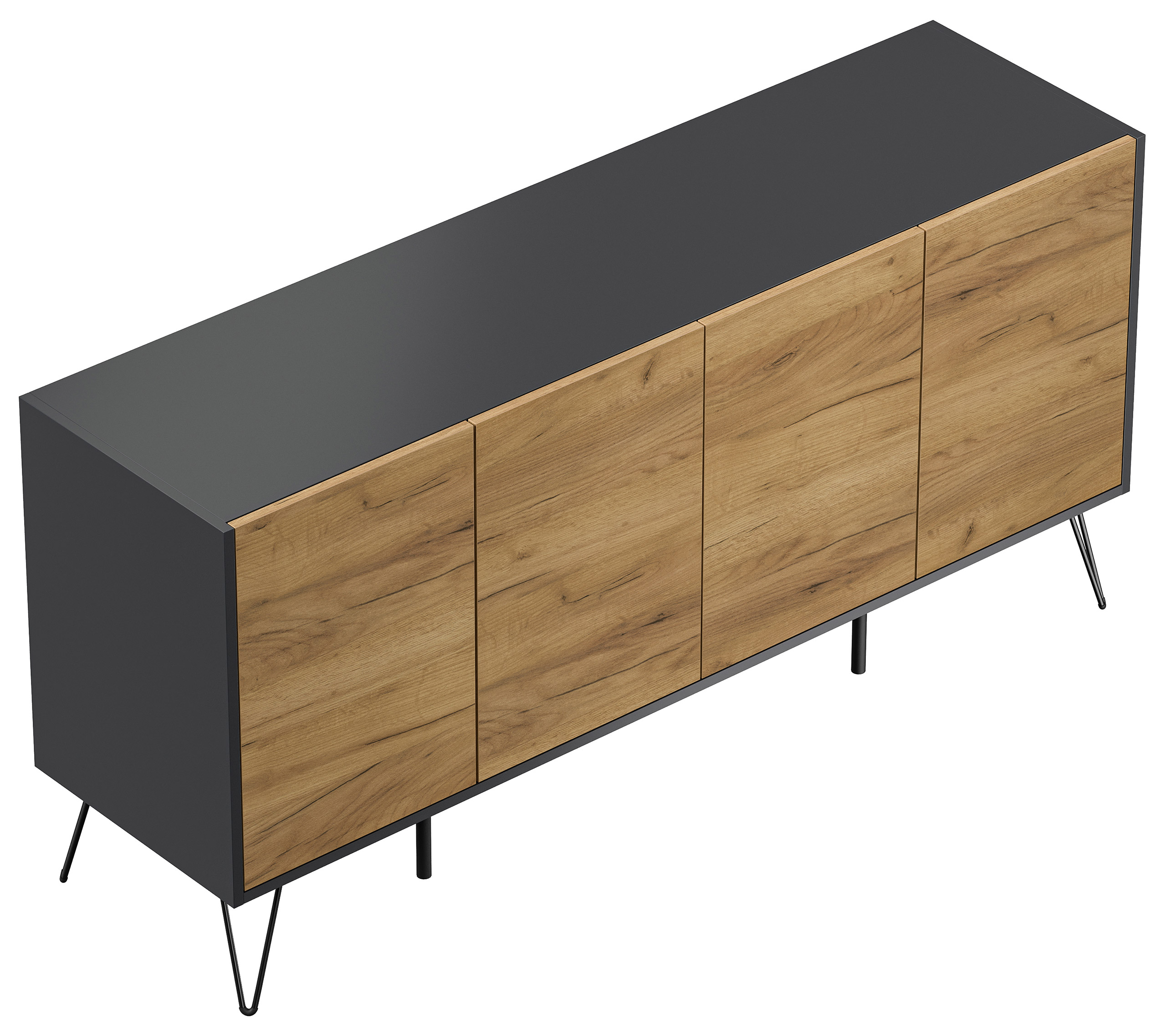 Raumwunder XL Sideboard Kommode Maxim 155cm stehend 4 Türen Grafit/Eiche Top