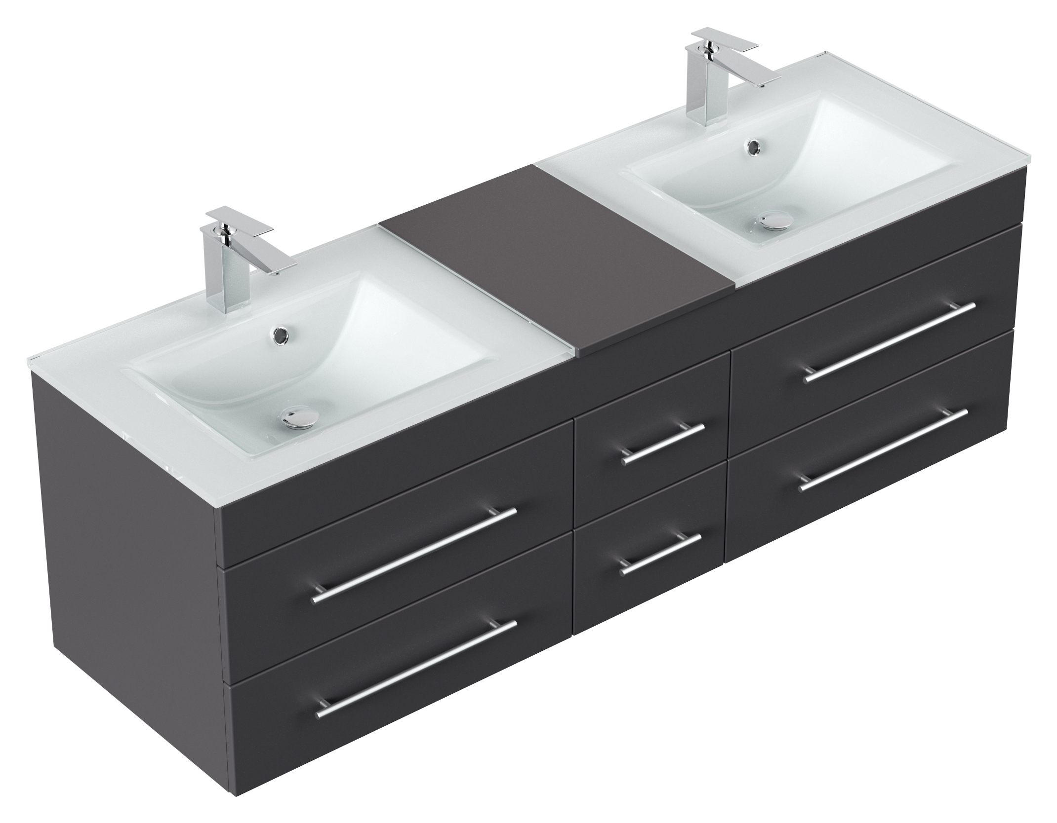 Badmöbel Vitro XL mit Doppel-Glasbecken SoftClose anthrazit