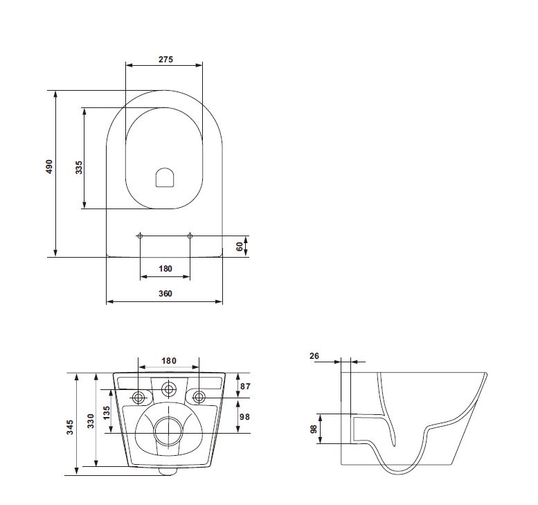WC-Set MESTA mit Tornado-Spülung, Vorwandelement 50 cm und Betätigungsplatte