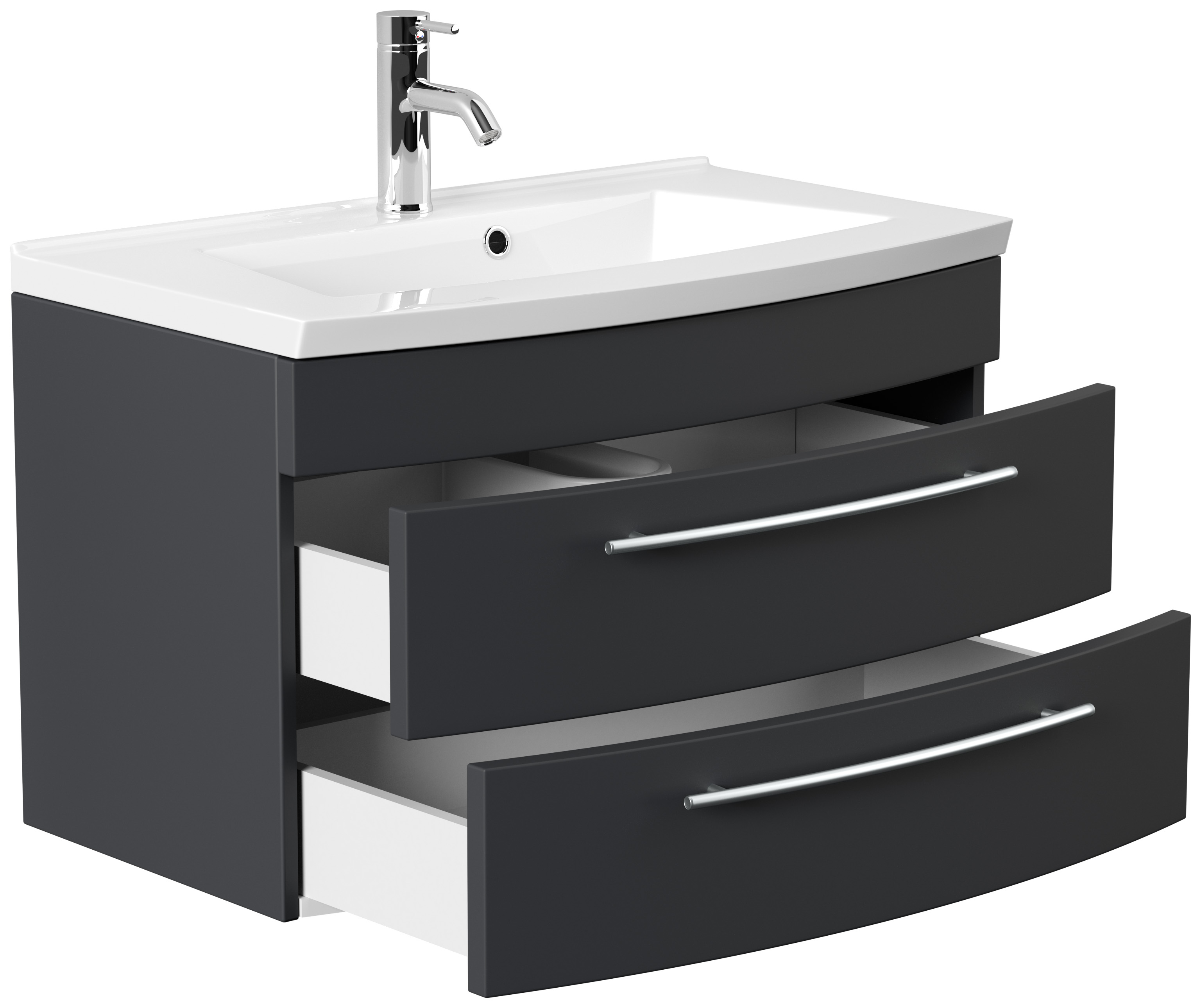 Badmöbel Bella 80 mit runder Front SoftClose lackiert grafit matt