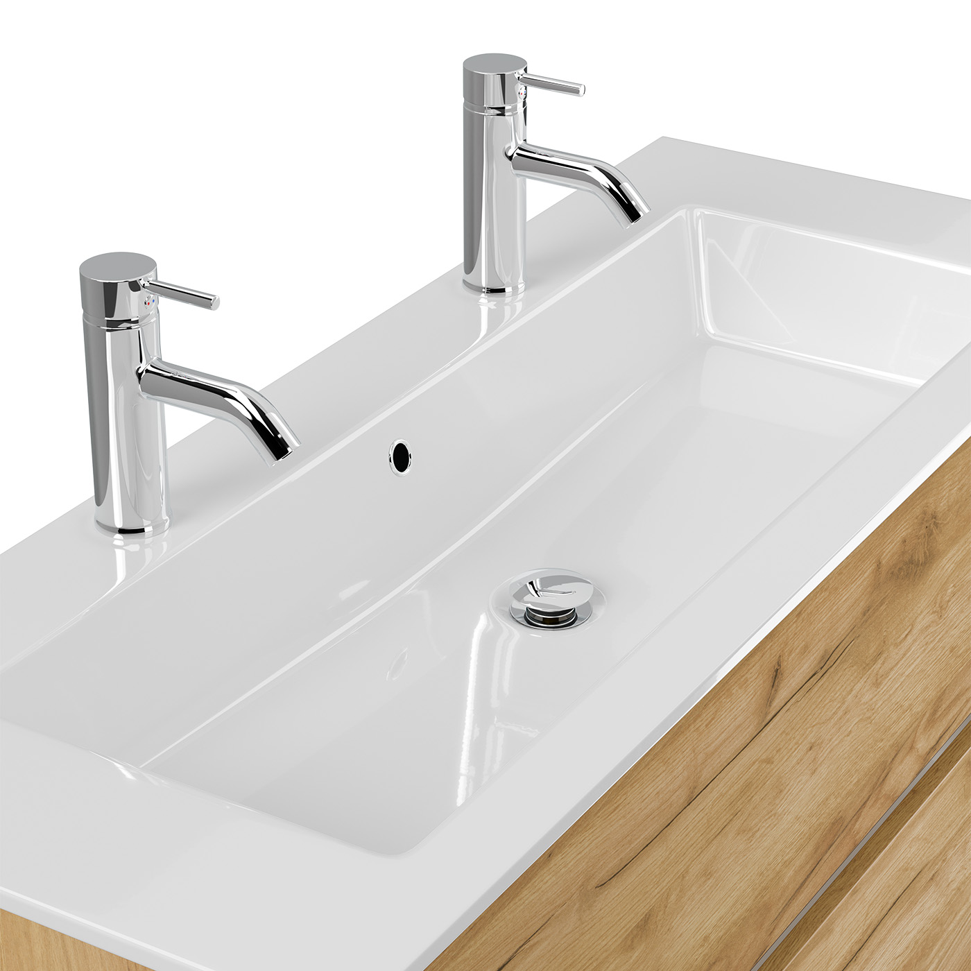 Doppel-Badmöbel Set Taifun 3tlg. 120 cm mit Spiegelschrank & Hochschrank eiche 