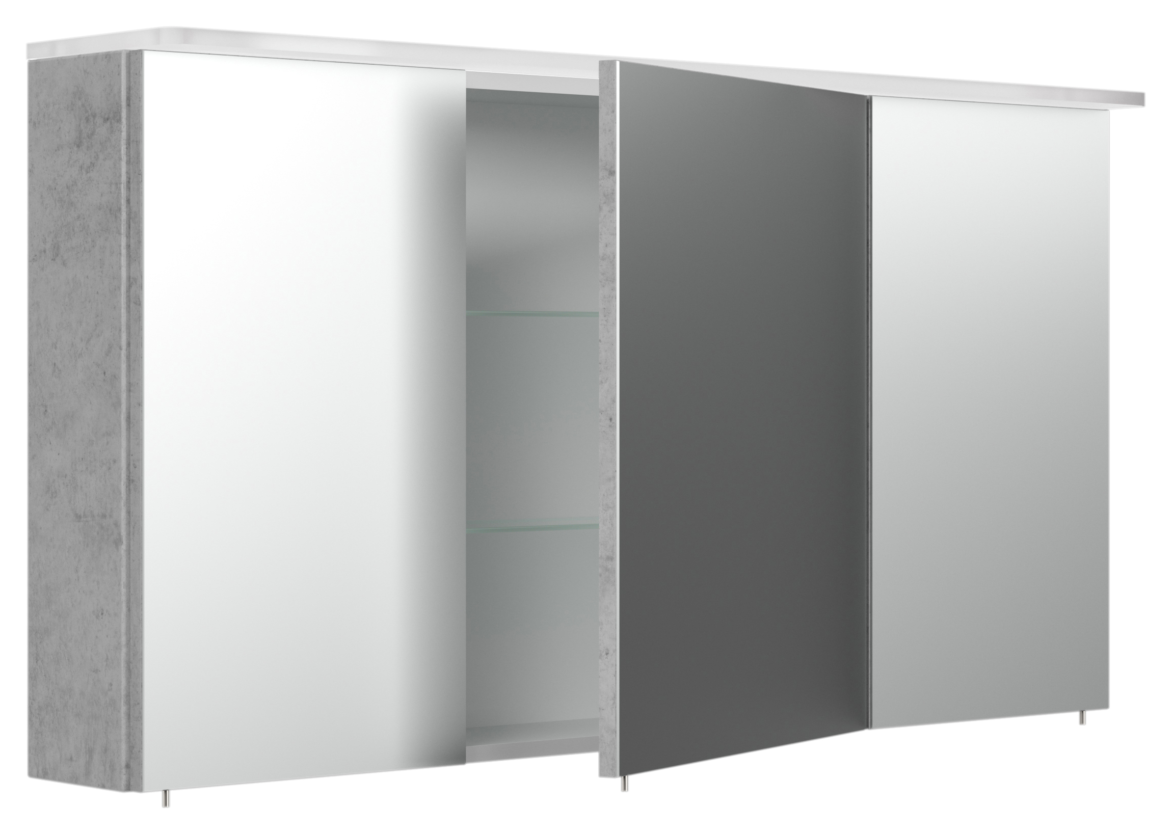 Spiegelschrank 120cm inkl. Design Acryl-Lampe und Glasböden beton