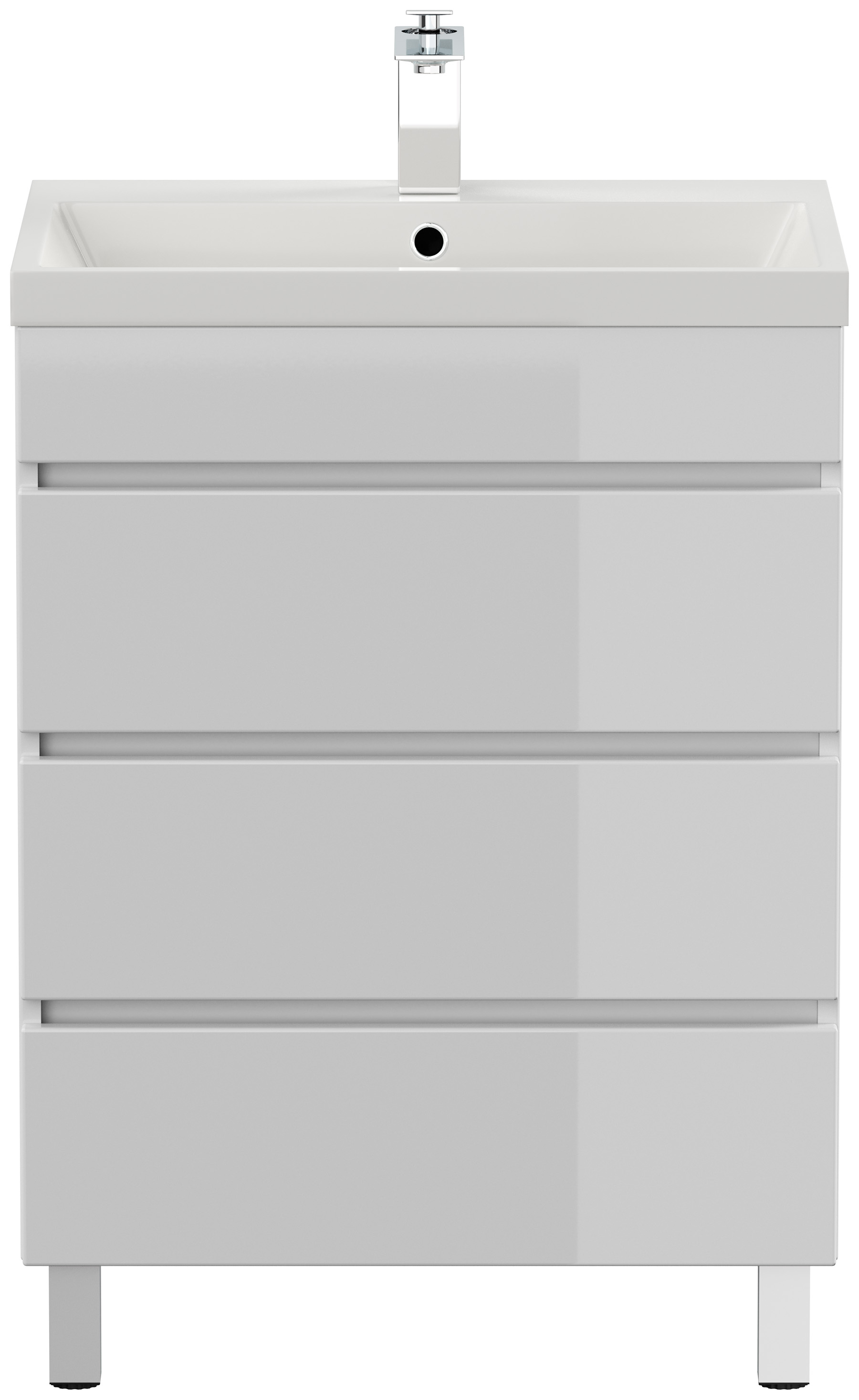 Stand Badmöbel Via 60 SoftClose weiss hochglanz mit drei grifflosen Schubladen