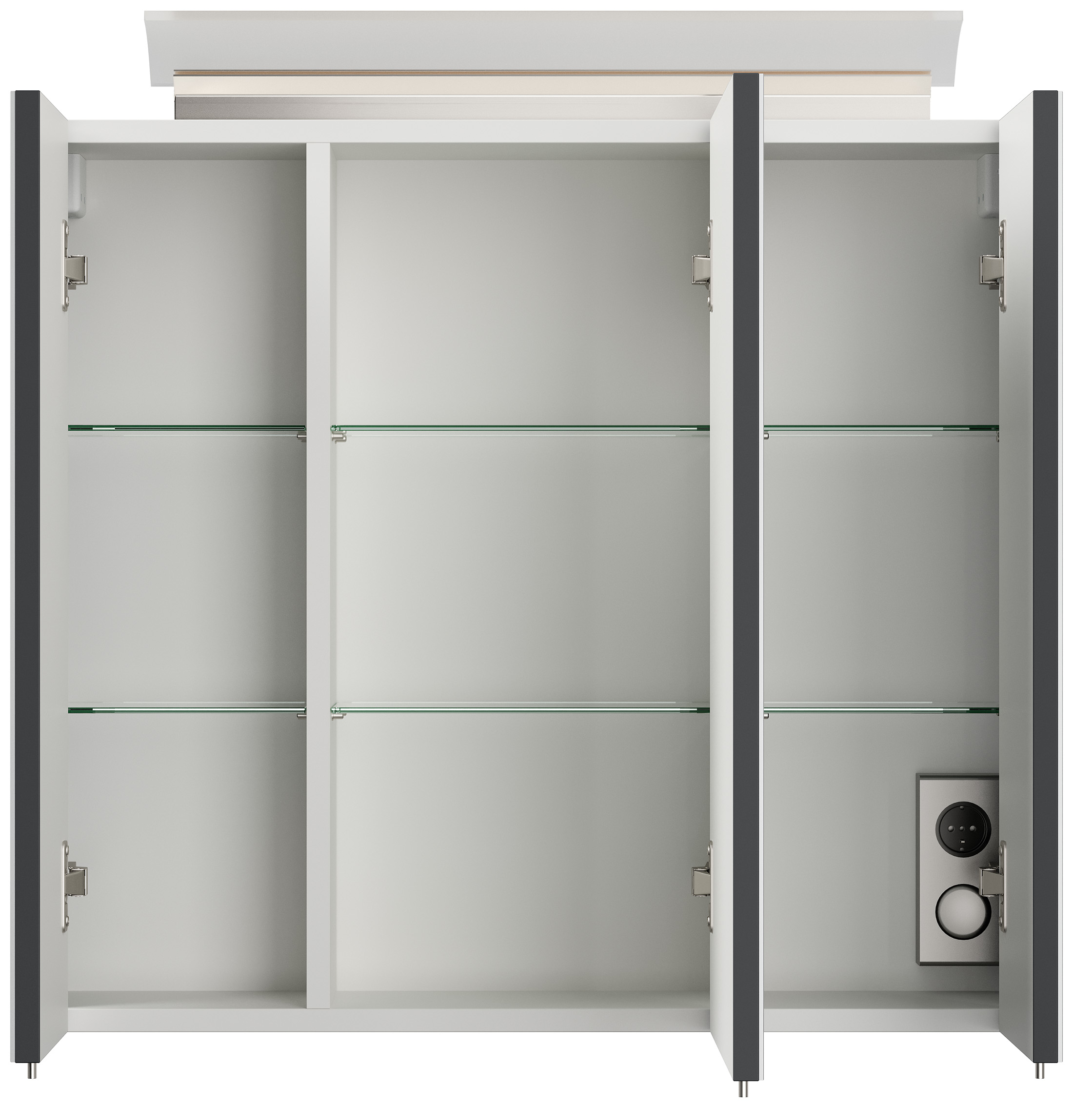Spiegelschrank 70cm inkl. Design LED-Lampe und Glasböden grafit